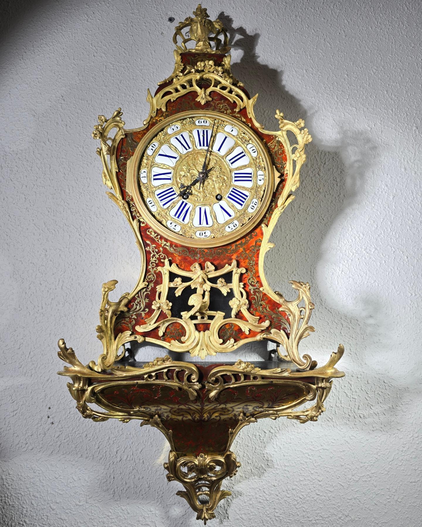 Stunning 19th Century Boulle Marquetry Wall Clock, 110 cm Tall For Sale 1