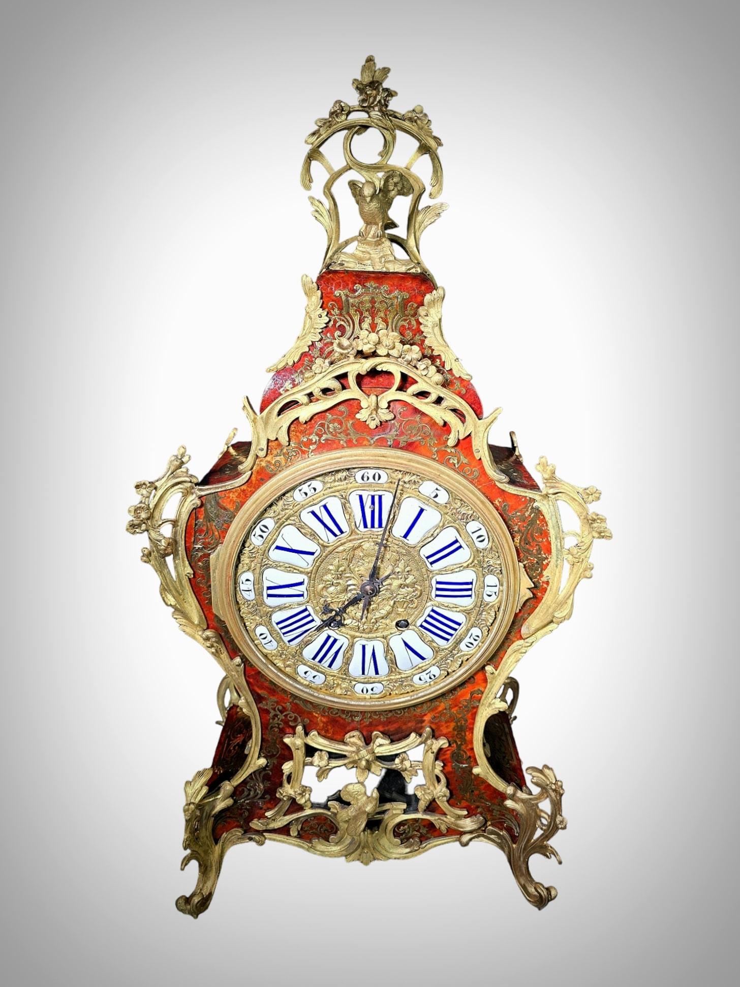 Stunning 19th Century Boulle Marquetry Wall Clock, 110 cm Tall For Sale 3