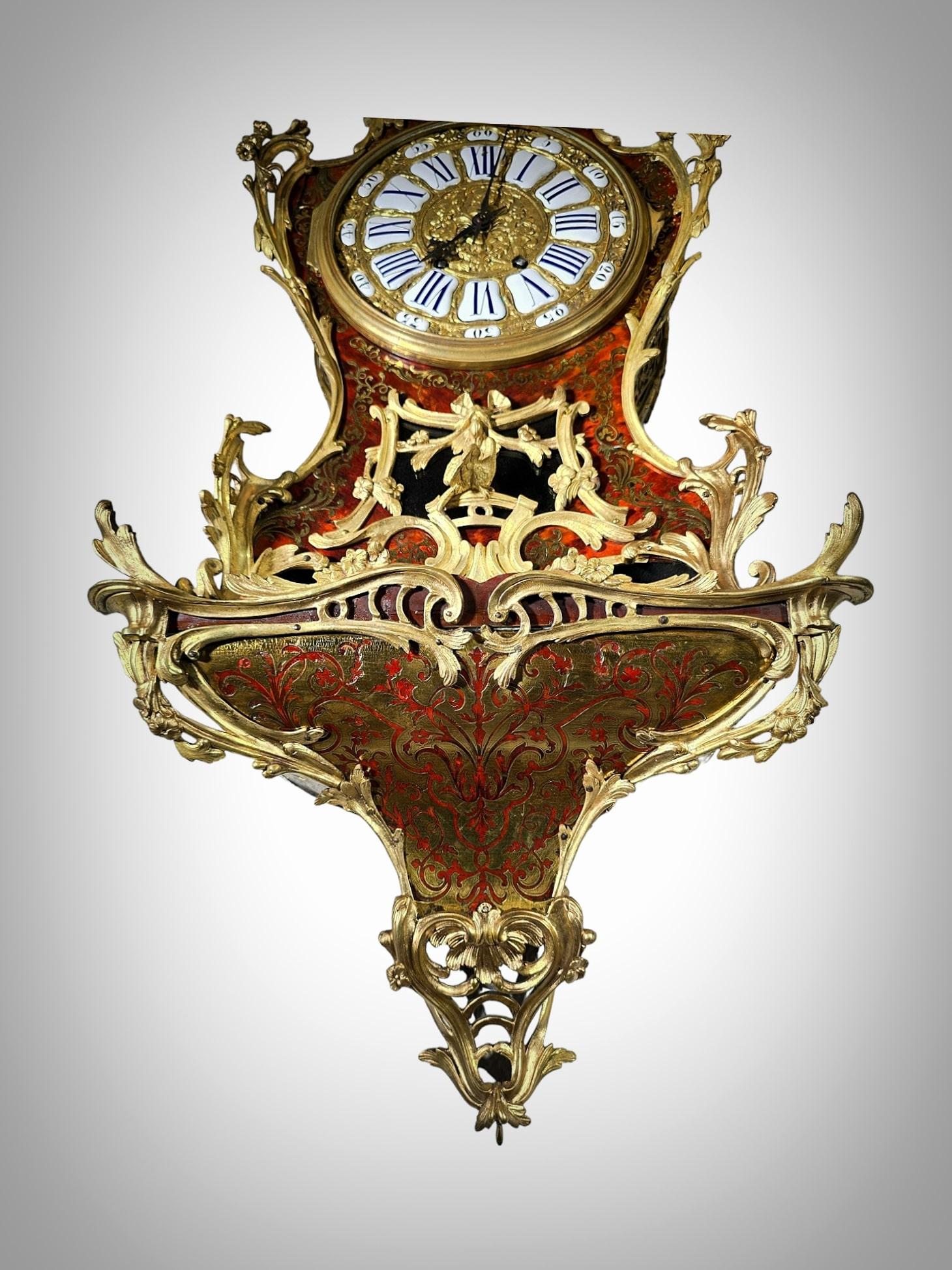 Stunning 19th Century Boulle Marquetry Wall Clock, 110 cm Tall For Sale 4