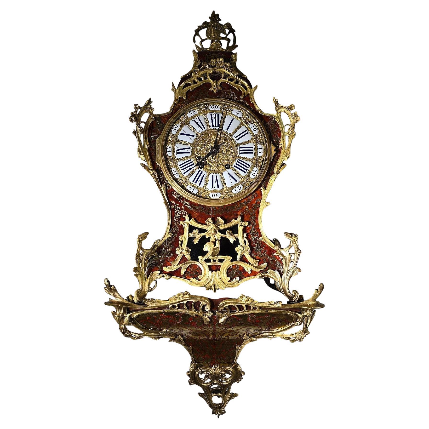 Stunning 19th Century Boulle Marquetry Wall Clock, 110 cm Tall For Sale
