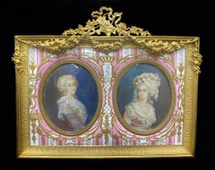 Stunning 19th Century Bronze, Enamel and Porcelain Frame with Glass Portraits