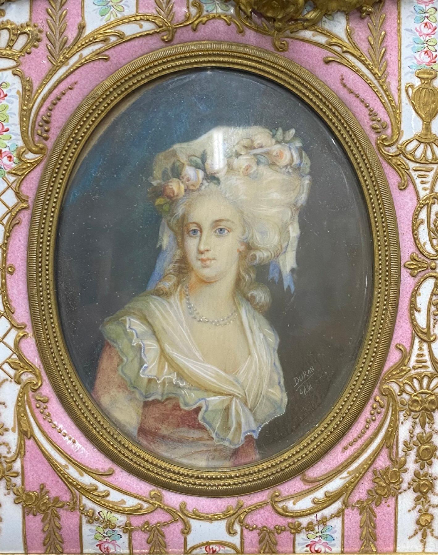 French Stunning 19th Century Bronze, Enamel and Porcelain Frame with Glass Portraits For Sale