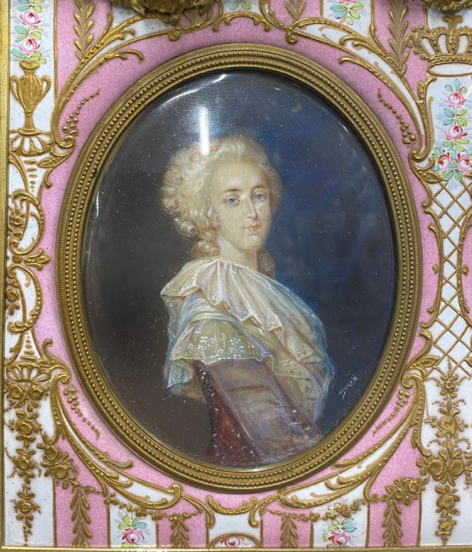 Gilt Stunning 19th Century Bronze, Enamel and Porcelain Frame with Glass Portraits For Sale
