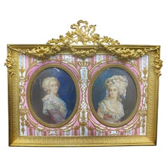 Stunning 19th Century Bronze, Enamel and Porcelain Frame with Glass Portraits