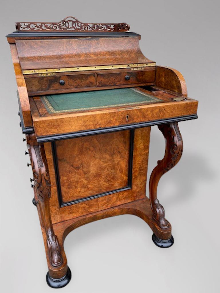 Victorian Stunning 19th Century Burr Walnut Pop Up Davenport Desk