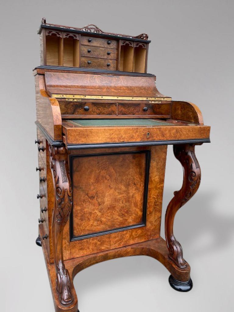 British Stunning 19th Century Burr Walnut Pop Up Davenport Desk