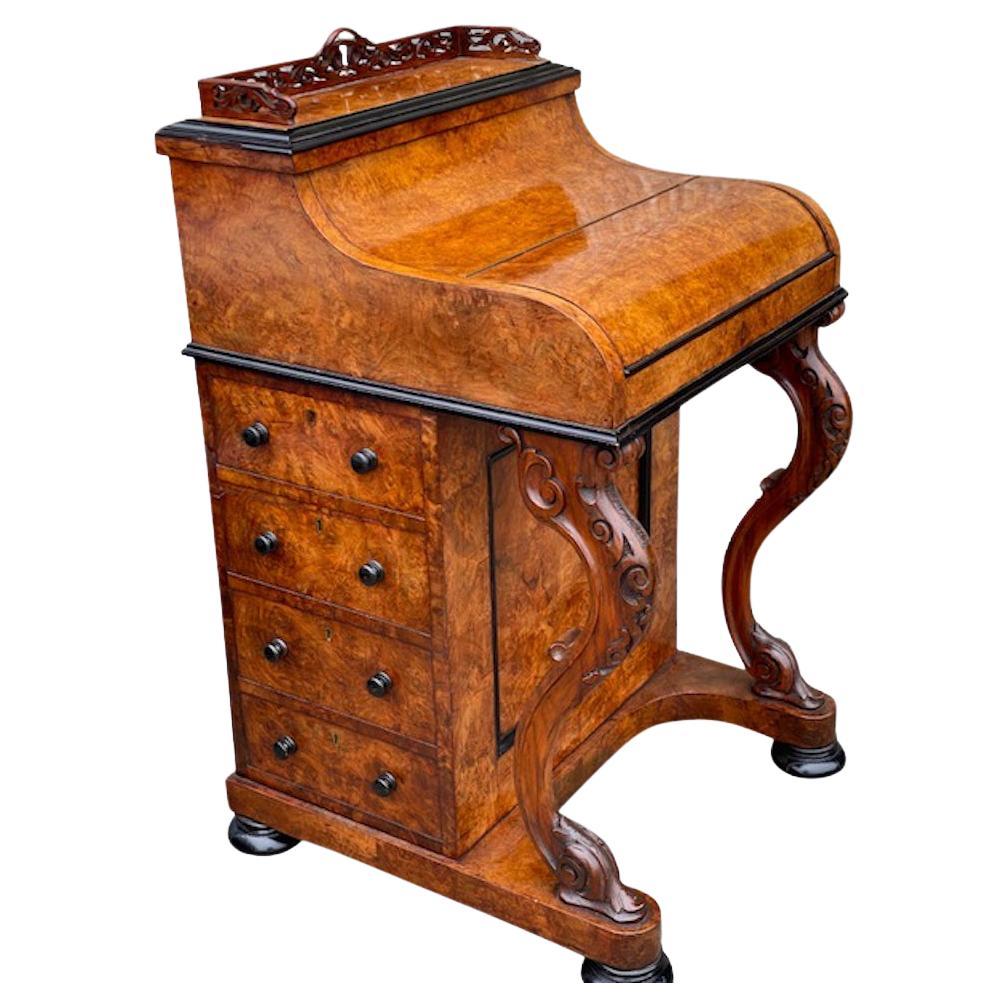 Stunning 19th Century Burr Walnut Pop Up Davenport Desk