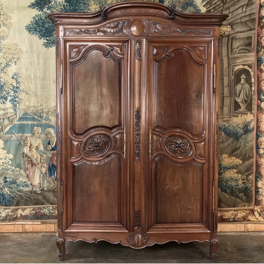 Hand-Carved Stunning 19th Century Country French Solid Walnut Armoire