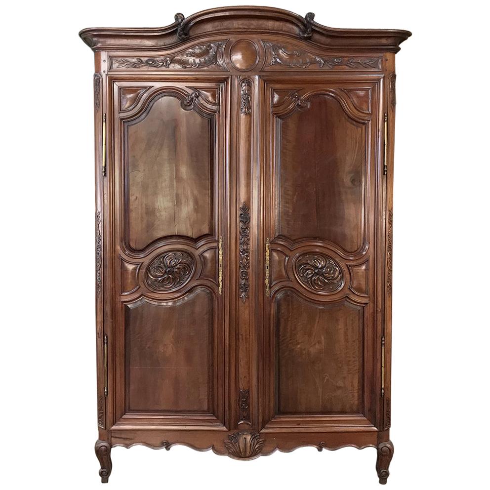 Stunning 19th Century Country French Solid Walnut Armoire