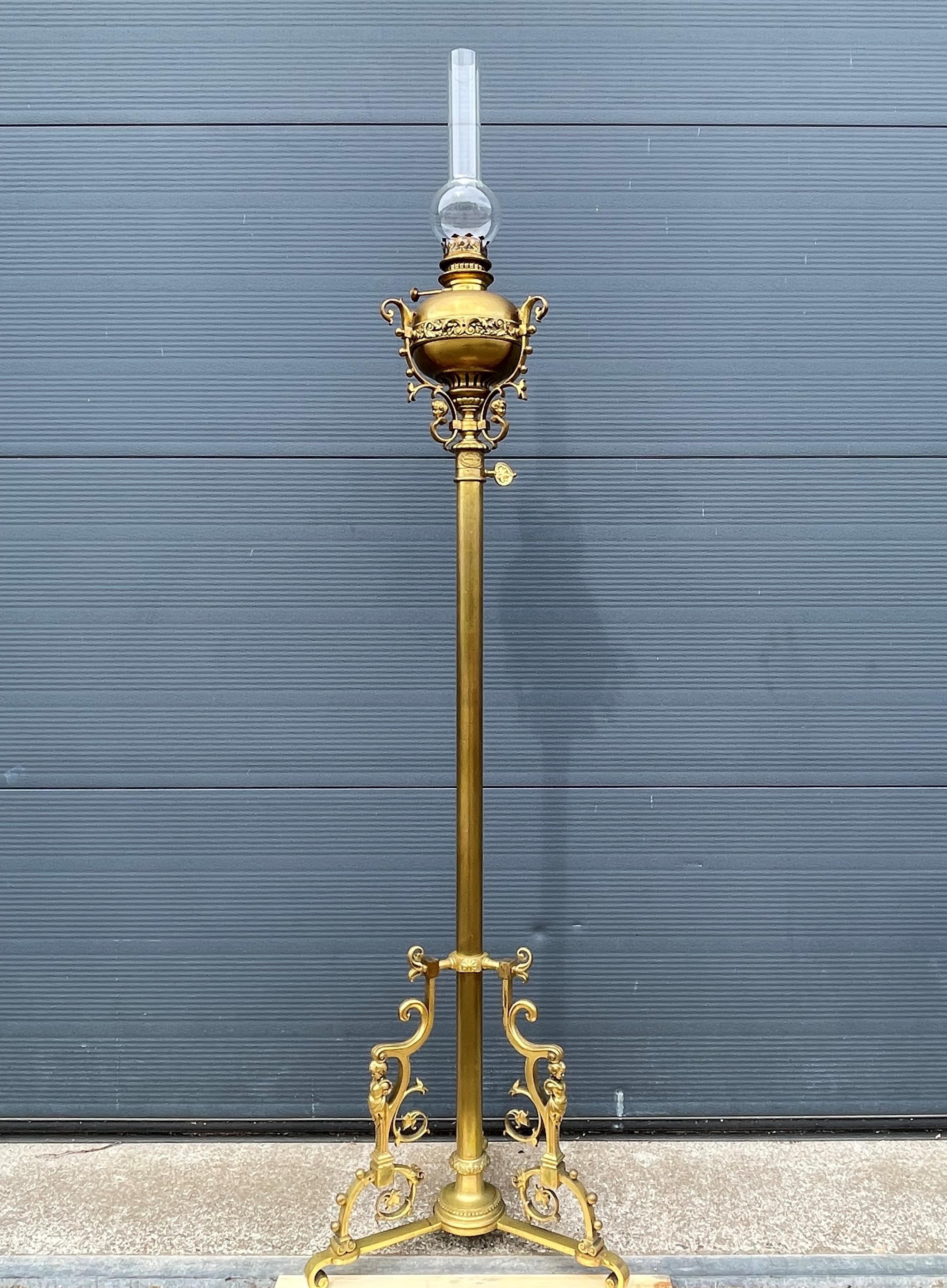 Stunning 19th Century Empire Revival Bronze & Glass Oil Floor Lamp By H. Luppens For Sale 8