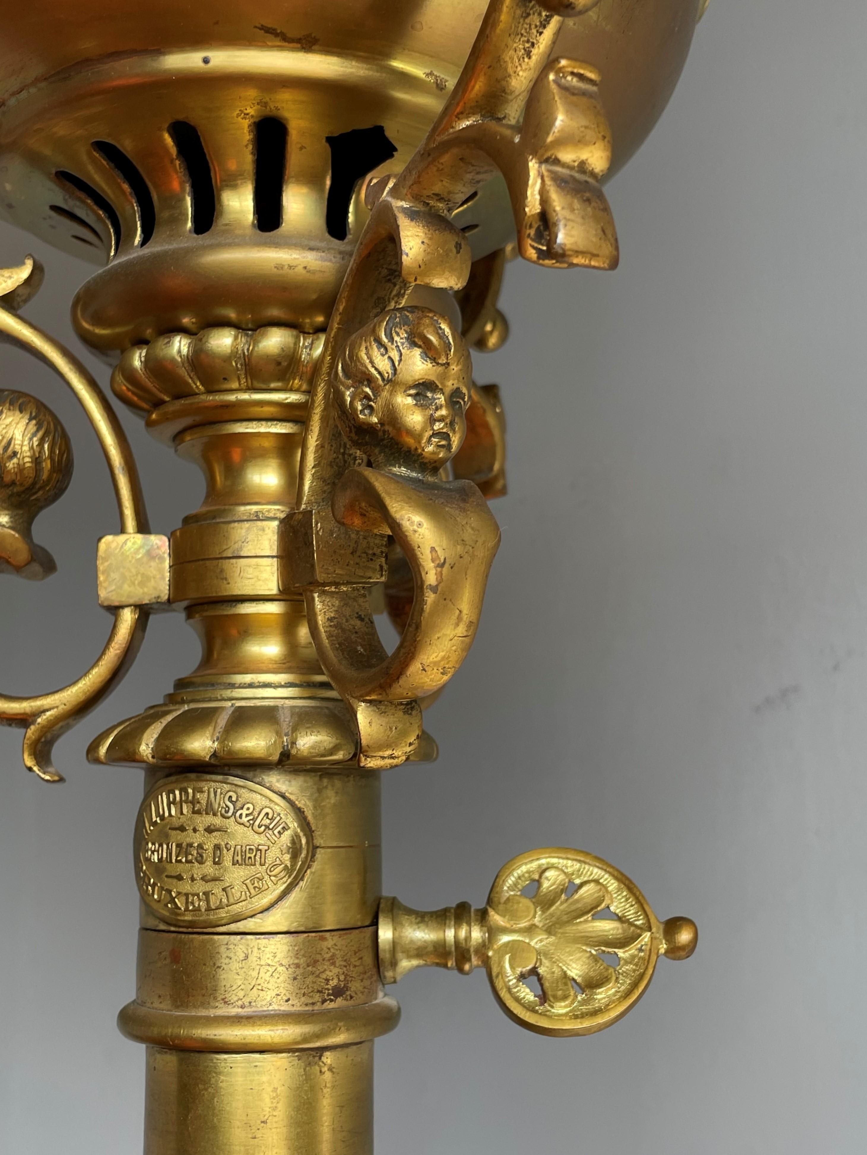 Superbe lampadaire à huile en bronze et verre de style néo-empire du 19ème siècle par H. Luppens Excellent état - En vente à Lisse, NL