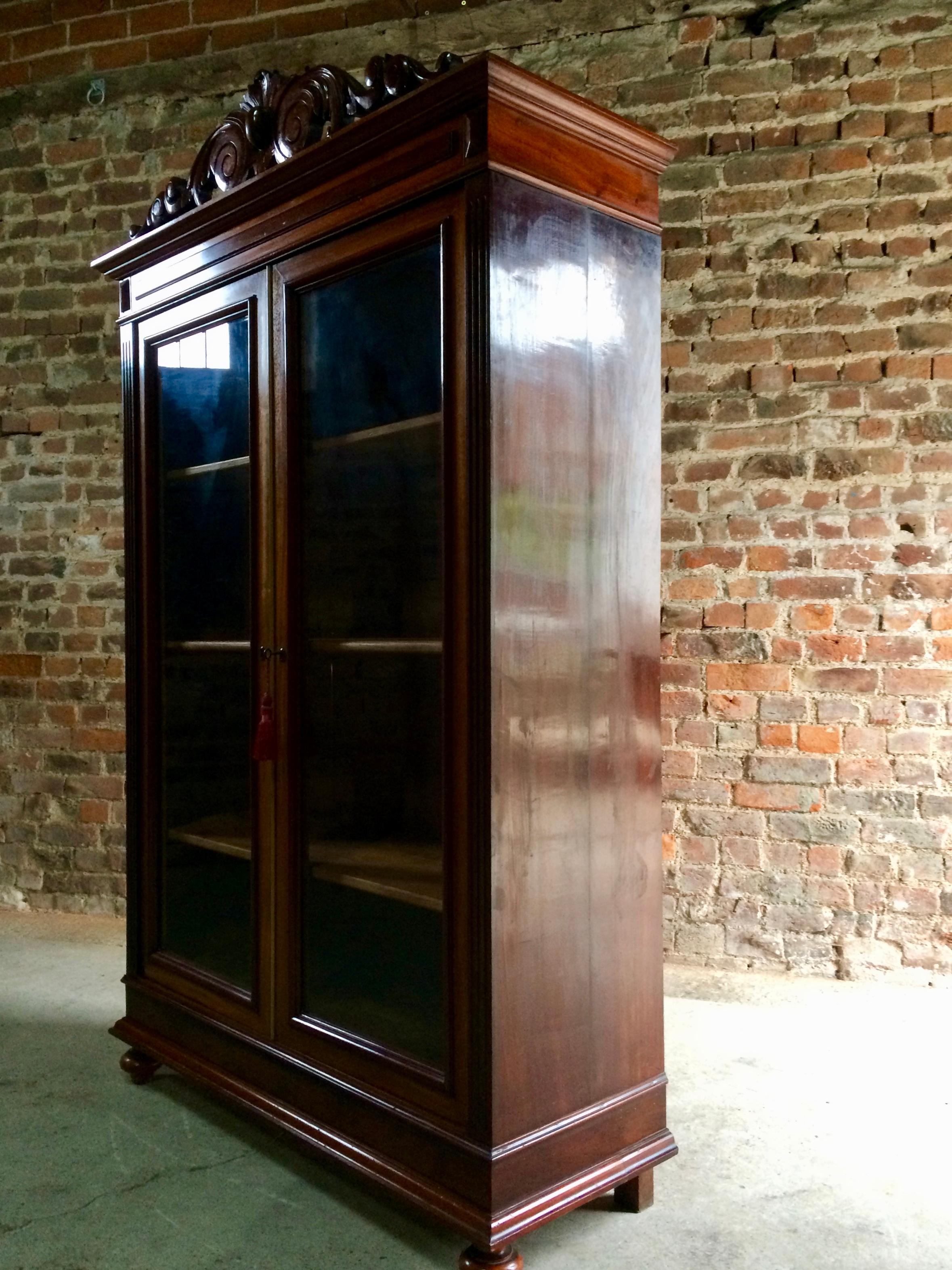 Stunning 19th Century Empire Style Bookcase Glazed Doors Glass Vitrine Cabinet 5