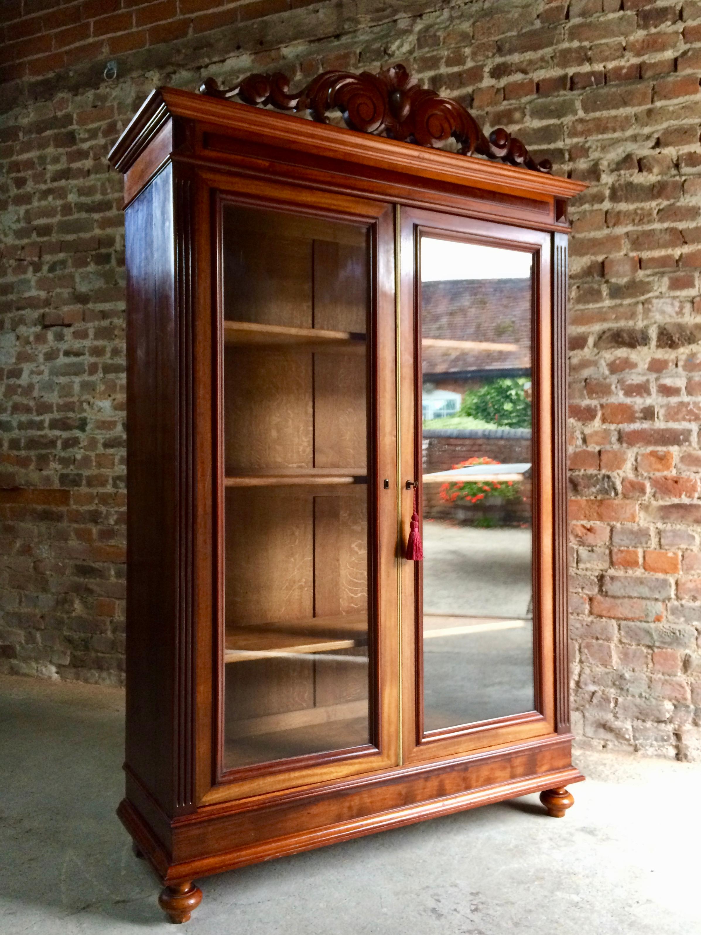 Stunning 19th Century Empire Style Bookcase Glazed Doors Glass Vitrine Cabinet 6