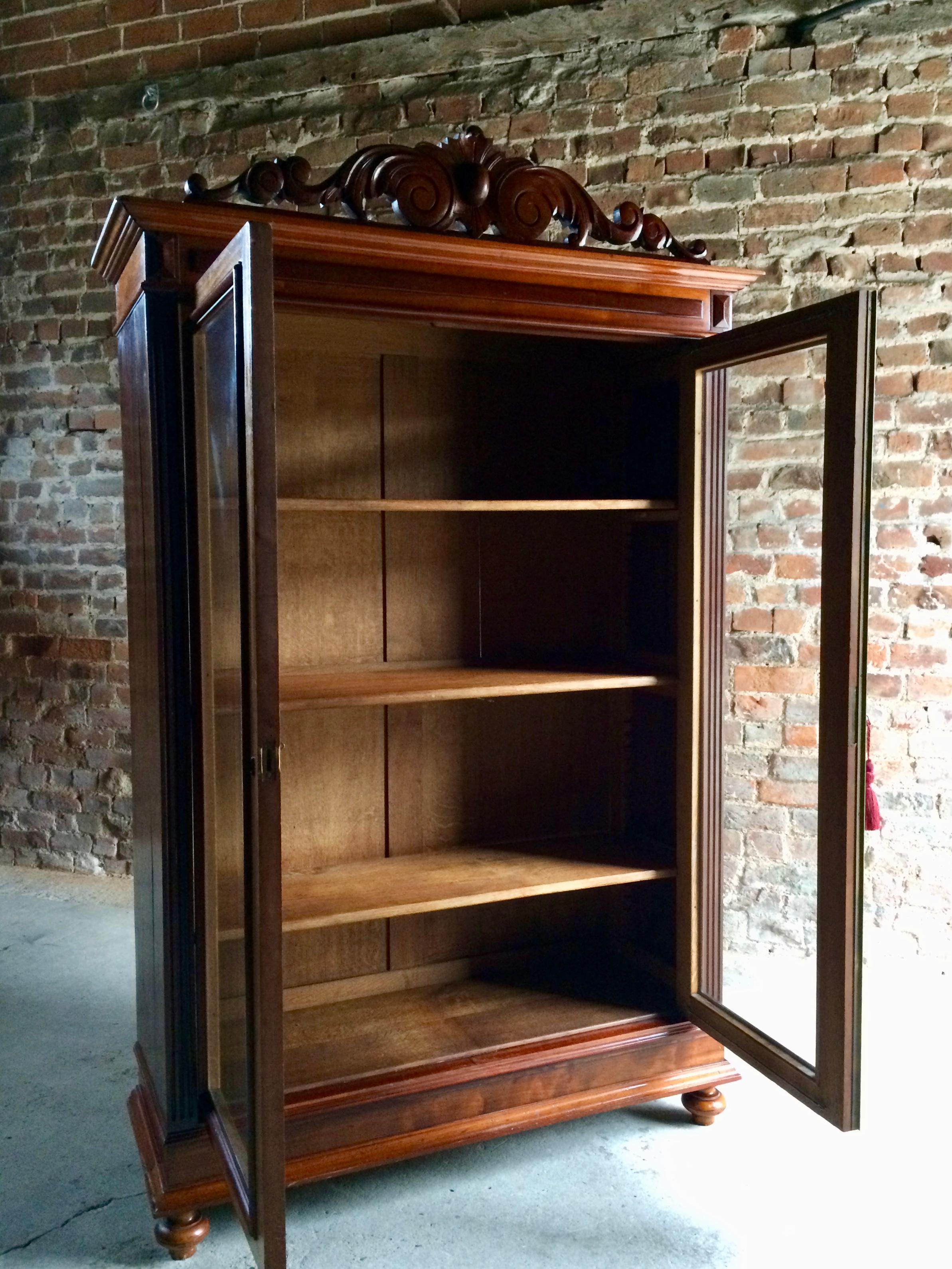 Mahogany Stunning 19th Century Empire Style Bookcase Glazed Doors Glass Vitrine Cabinet