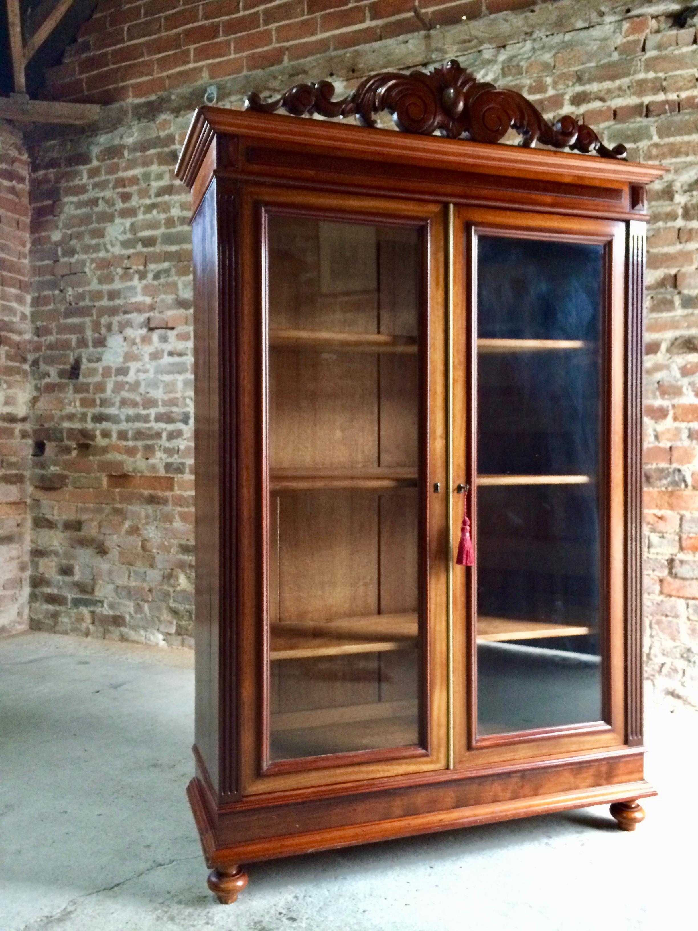 Stunning 19th Century Empire Style Bookcase Glazed Doors Glass Vitrine Cabinet 2