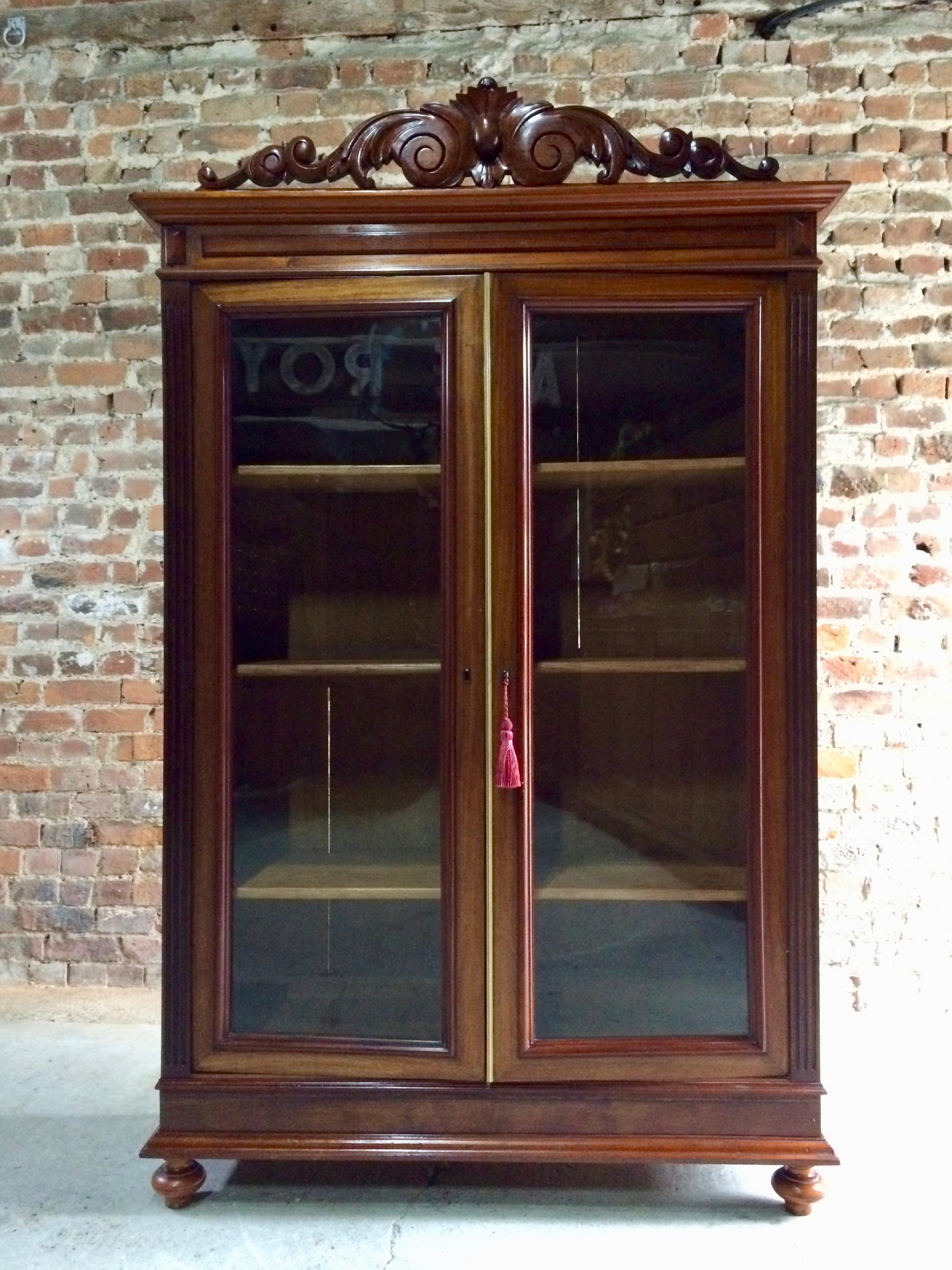 Stunning 19th Century Empire Style Bookcase Glazed Doors Glass Vitrine Cabinet 3