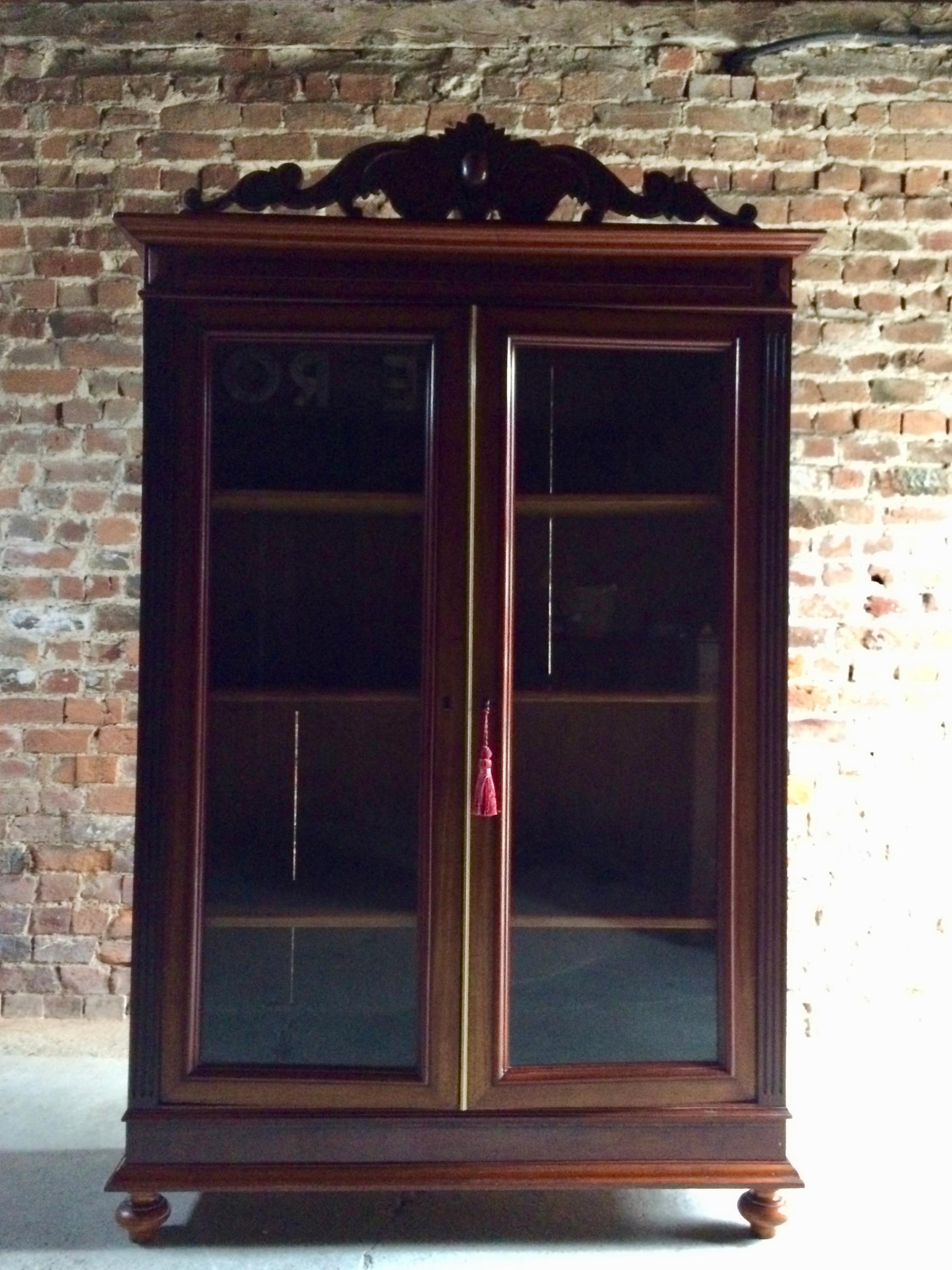 Stunning 19th Century Empire Style Bookcase Glazed Doors Glass Vitrine Cabinet 4