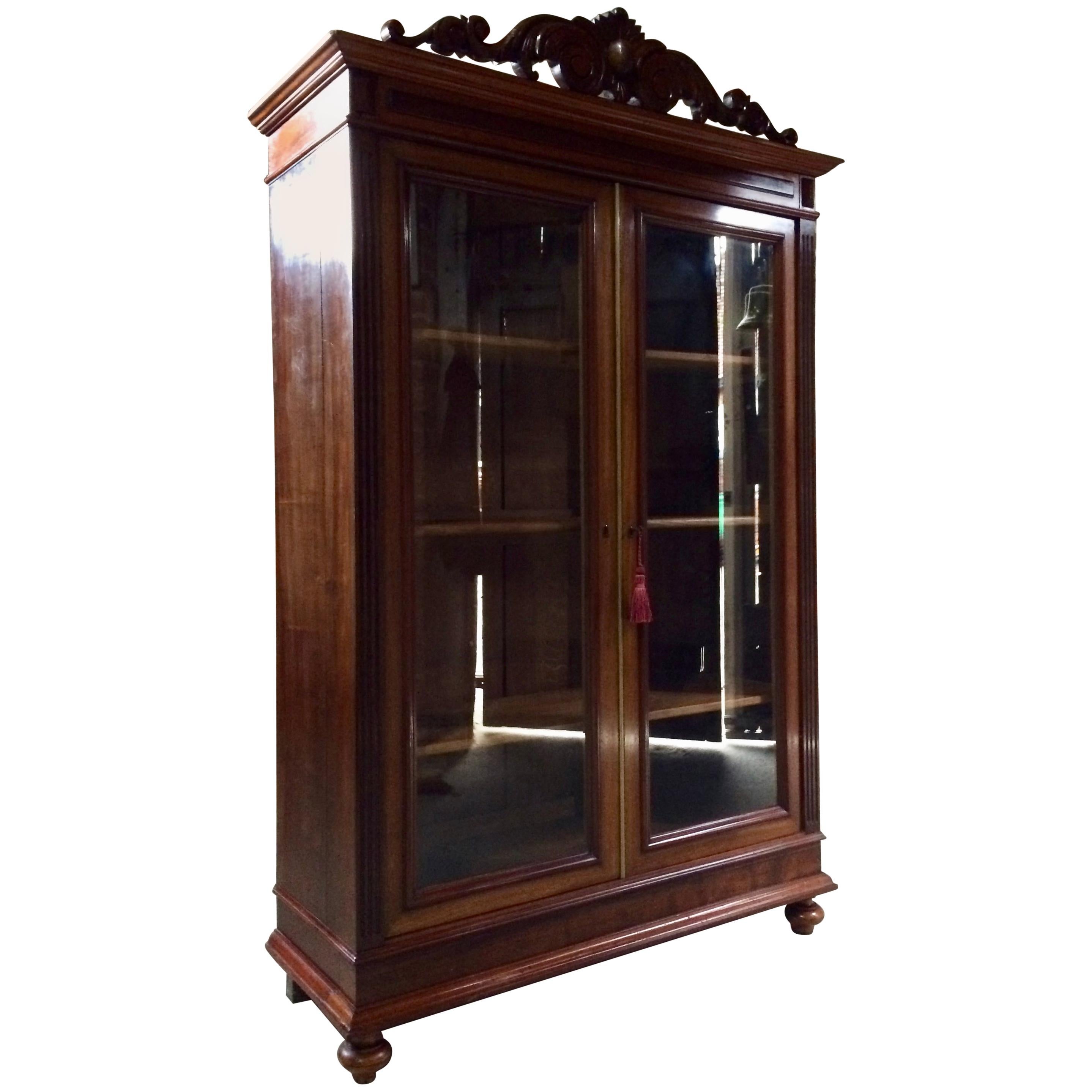 Stunning 19th Century Empire Style Bookcase Glazed Doors Glass Vitrine Cabinet