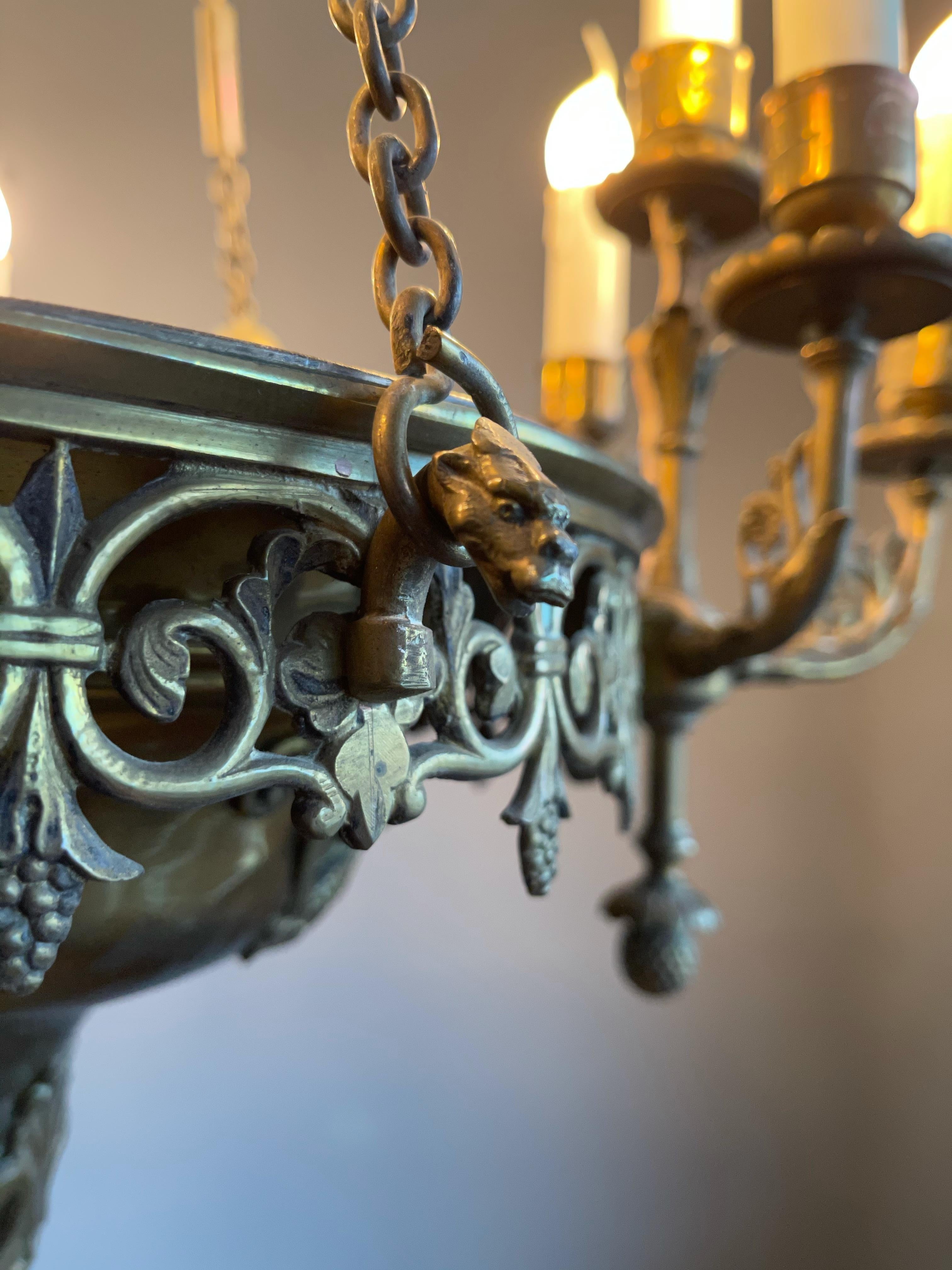 Stunning 19th Century Fine Bronze Gothic Revival 12-Light Chandelier / Pendant 8