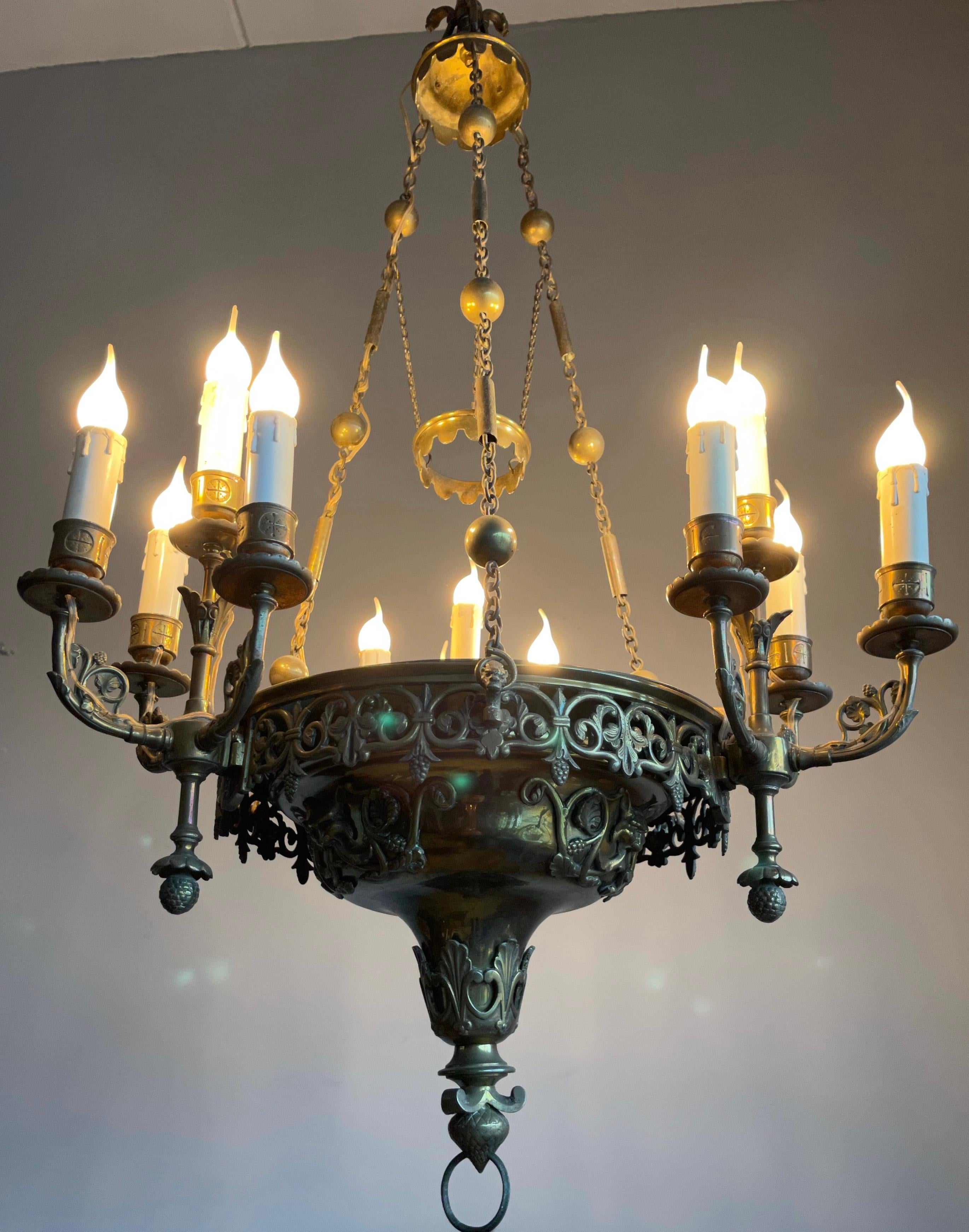 Stunning 19th Century Fine Bronze Gothic Revival 12-Light Chandelier / Pendant 10