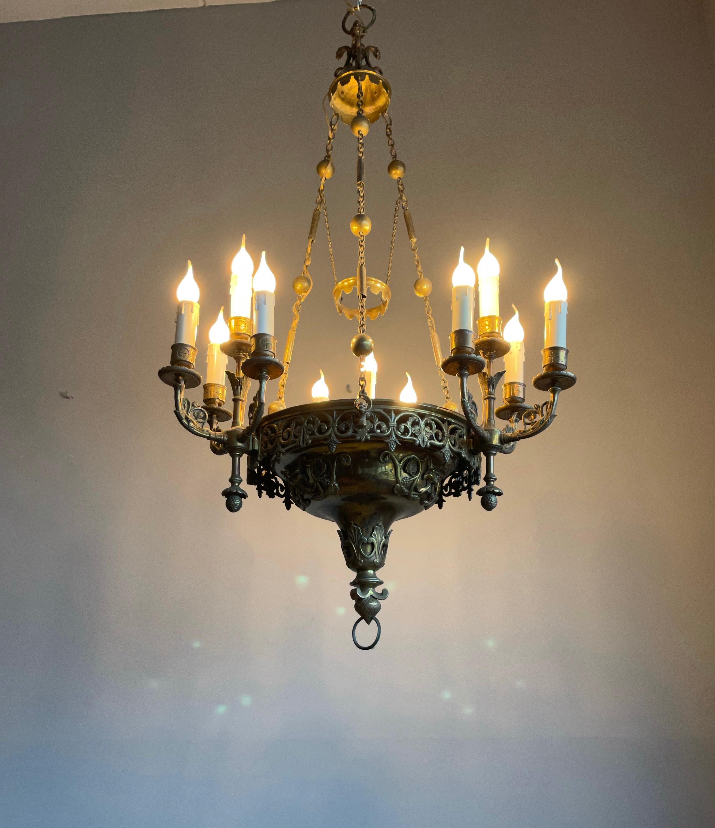 Stunning 19th Century Fine Bronze Gothic Revival 12-Light Chandelier / Pendant 11