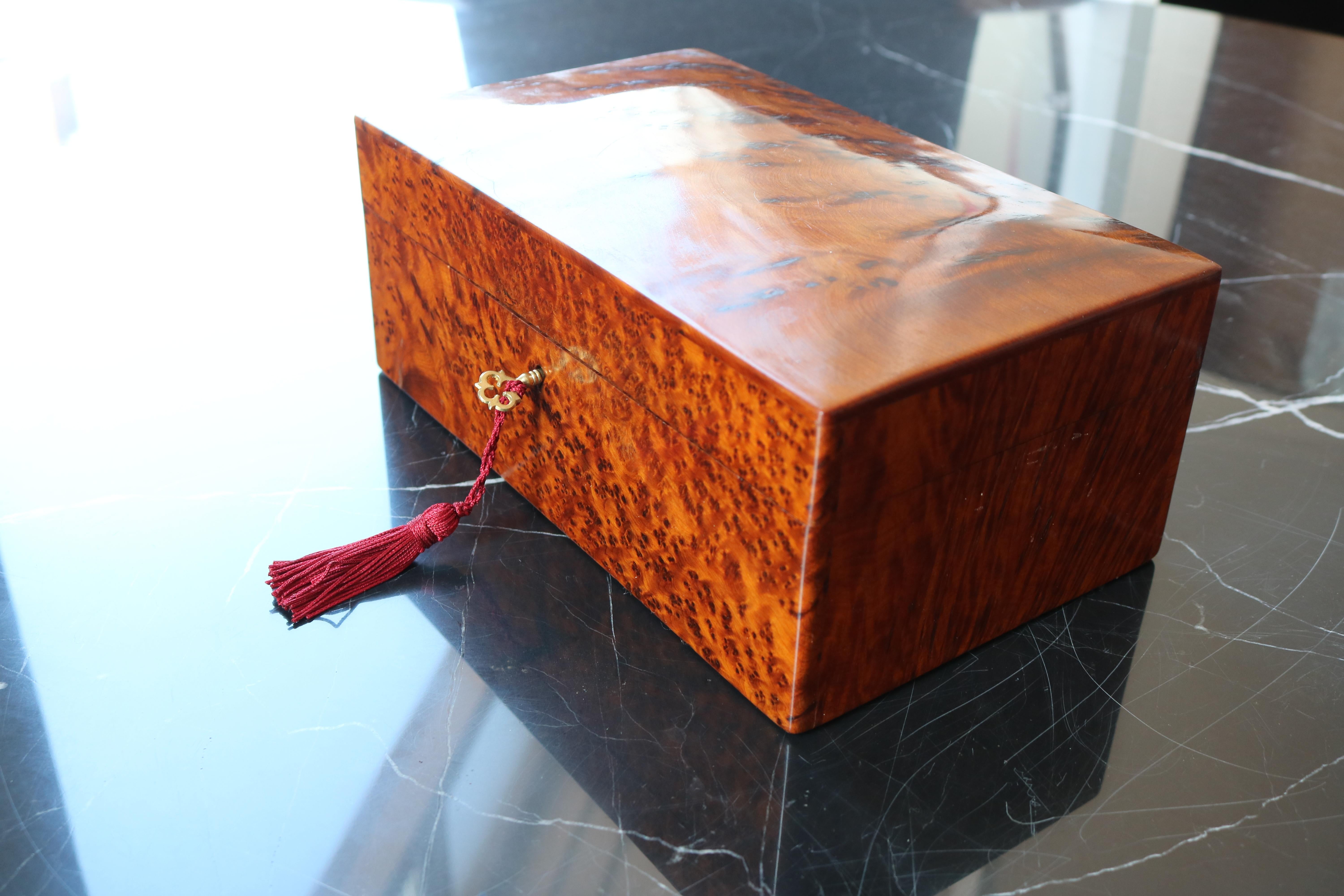 Stunning 19th Century French Antique Napoleon III Jewelry Box in Burl Wood Chest For Sale 9