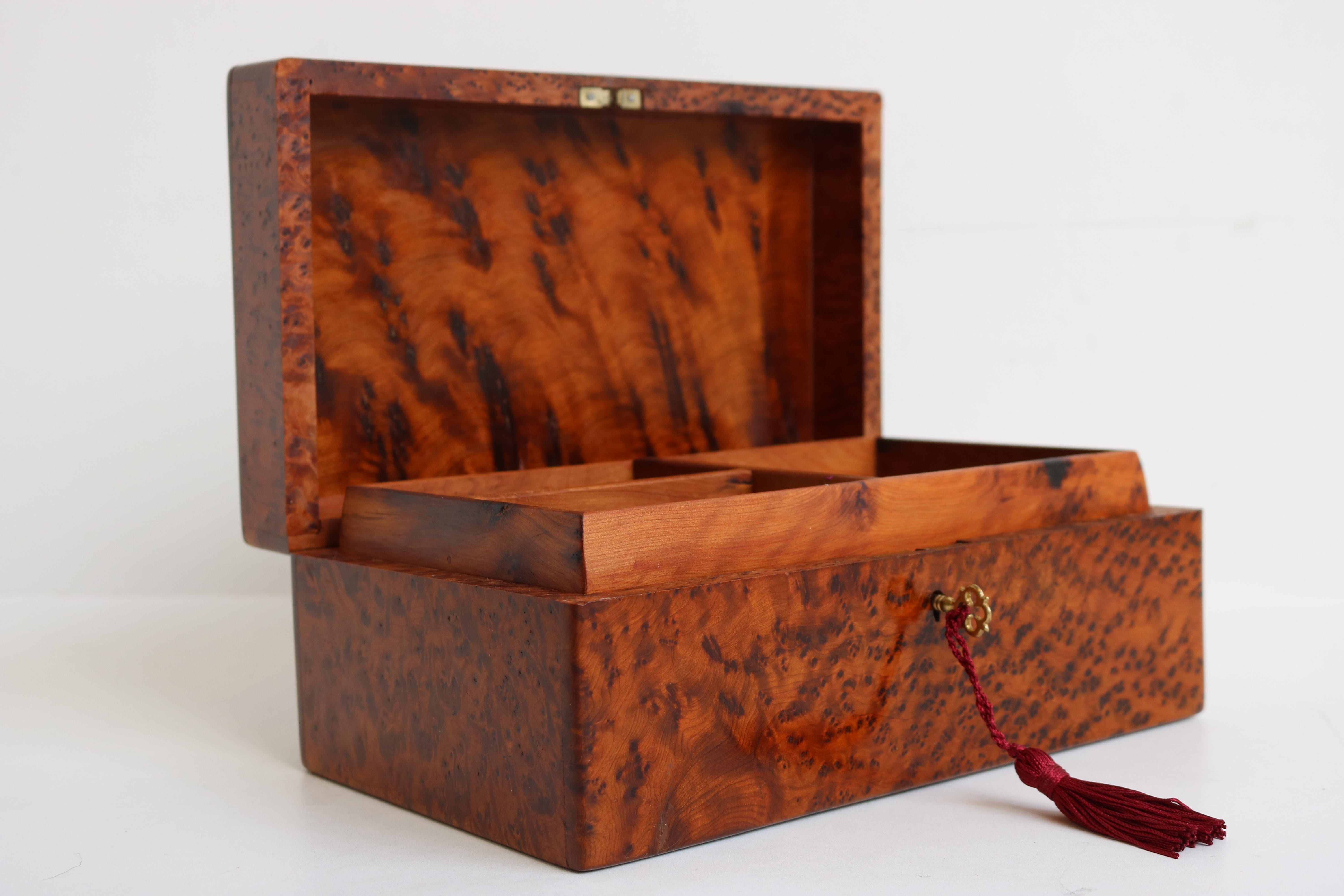 Carved Stunning 19th Century French Antique Napoleon III Jewelry Box in Burl Wood Chest For Sale