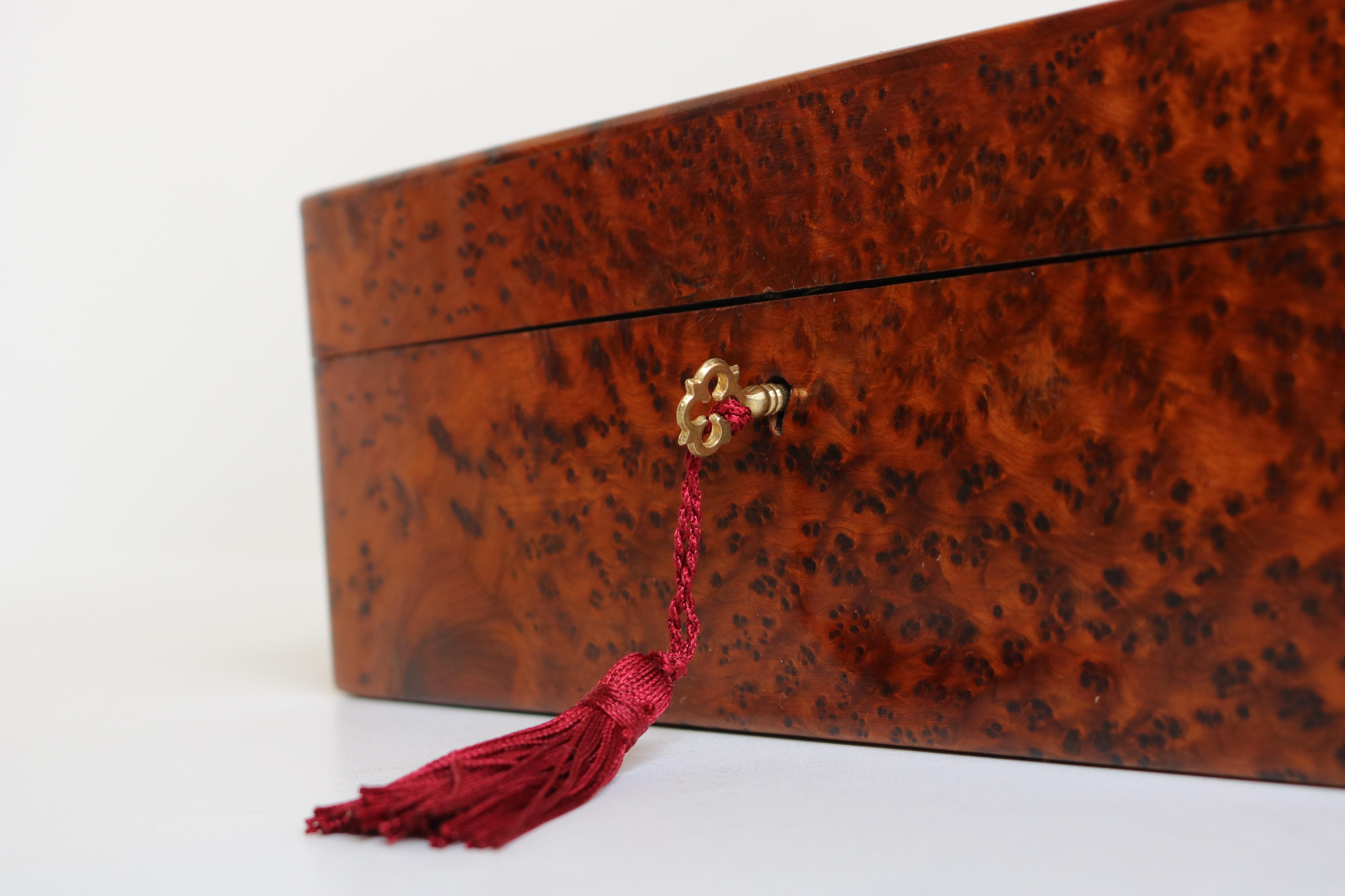 Stunning 19th Century French Antique Napoleon III Jewelry Box in Burl Wood Chest For Sale 2