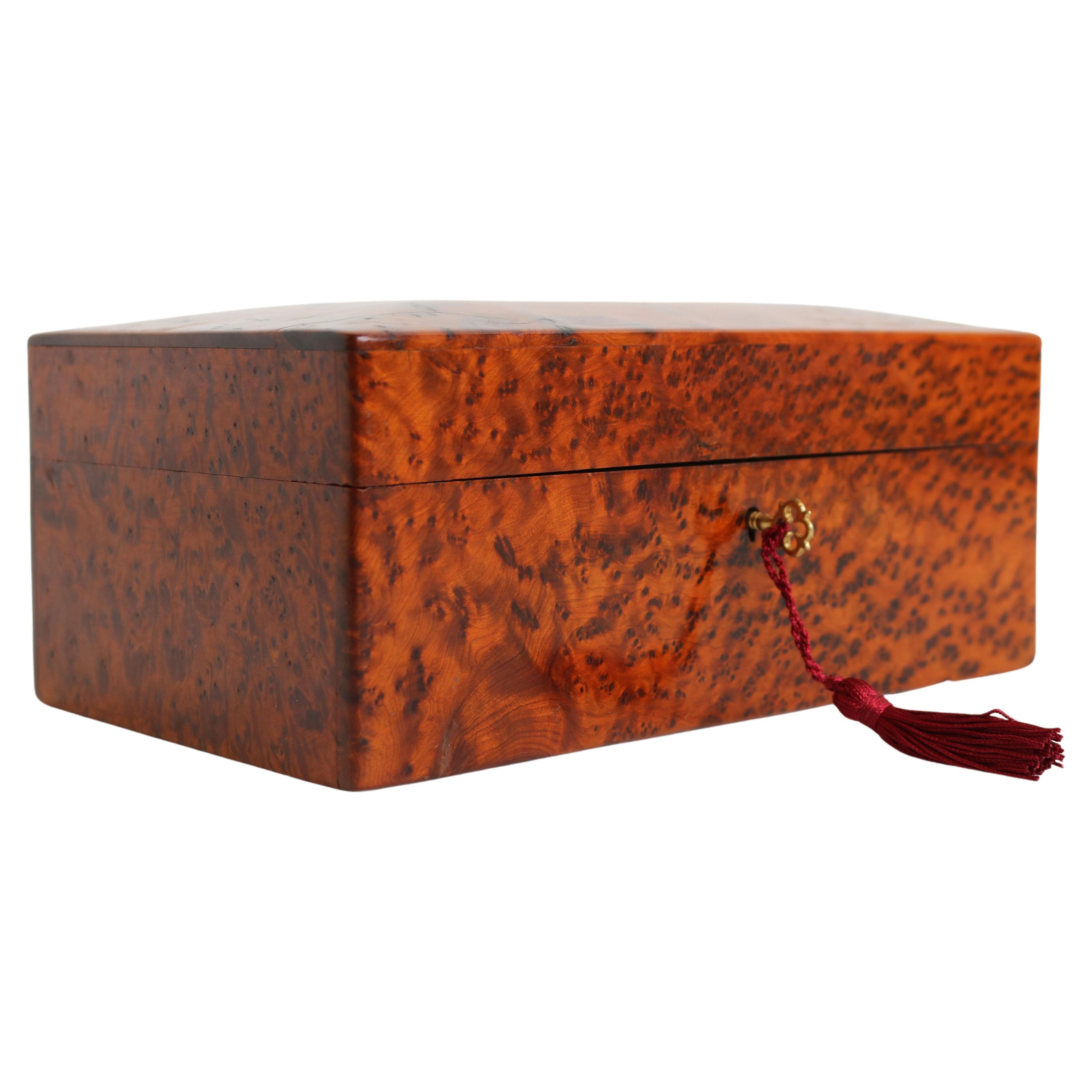 Stunning 19th Century French Antique Napoleon III Jewelry Box in Burl Wood Chest For Sale