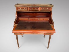 Stunning 19th Century French Mahogany & Brass Inlay Cylinder Desk