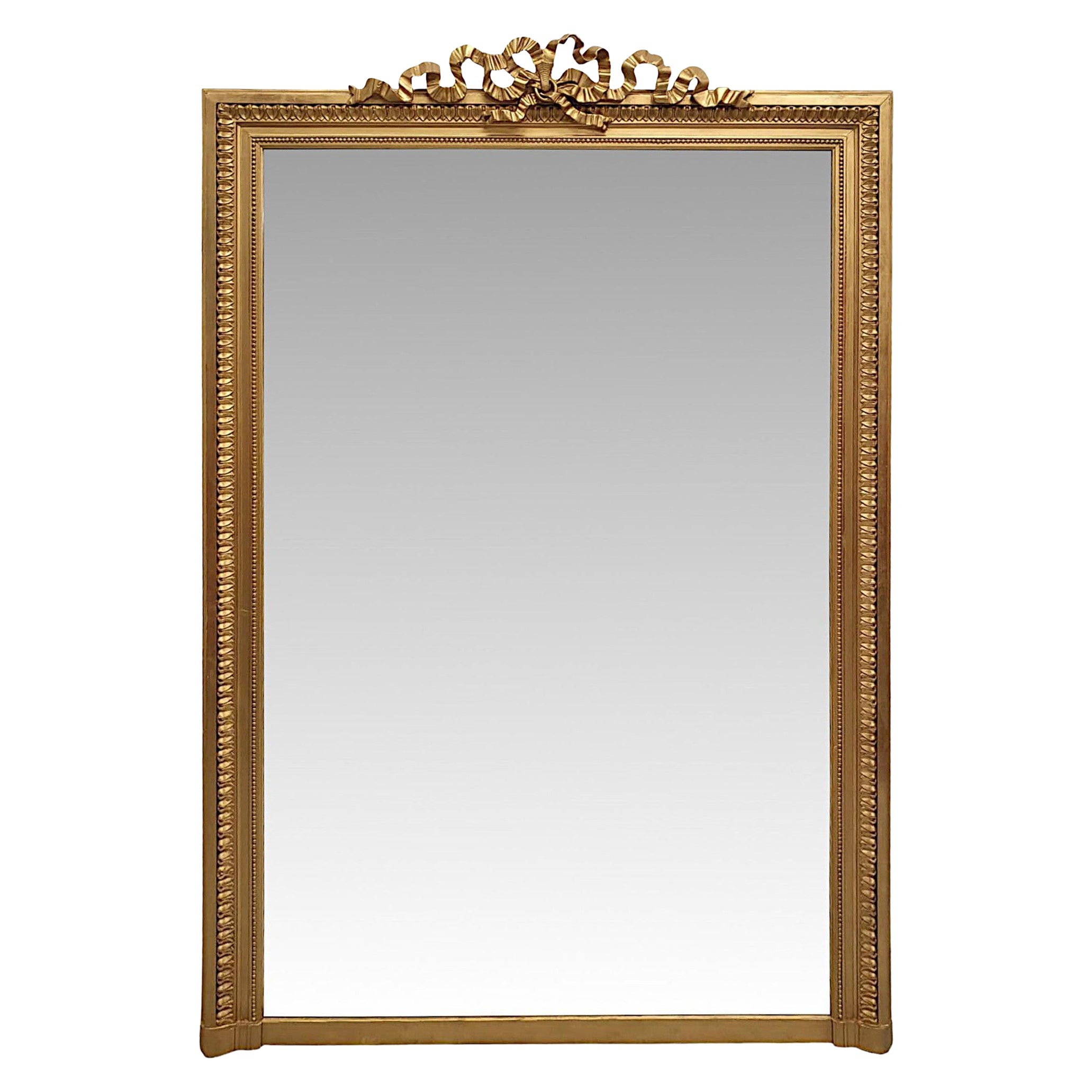 Splendido specchio da tavolo in legno dorato del XIX secolo con dettaglio a nastro in vendita