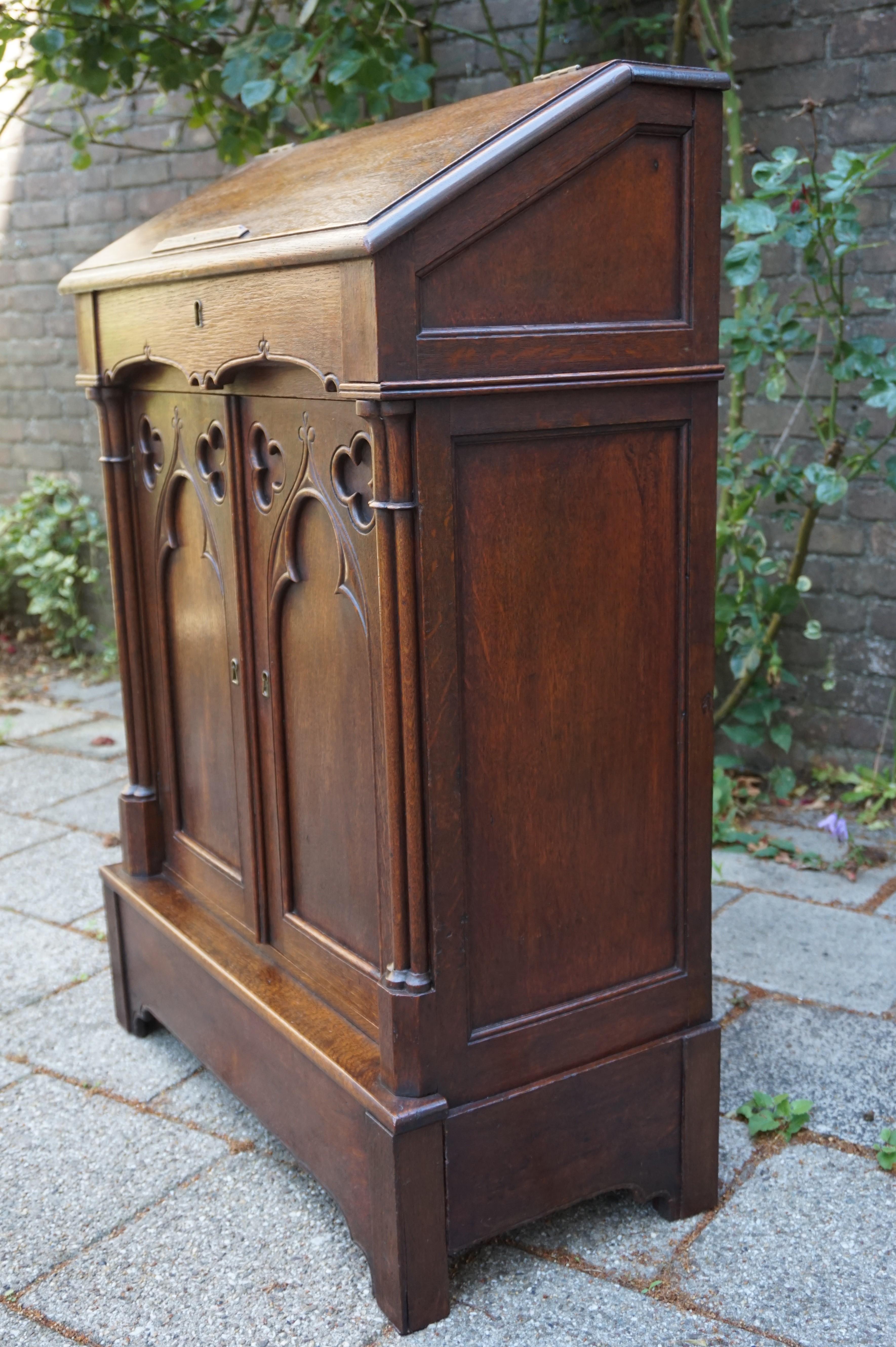 19th Century Gothic Revival Lectern Cabinet with Church Window like Doors 1