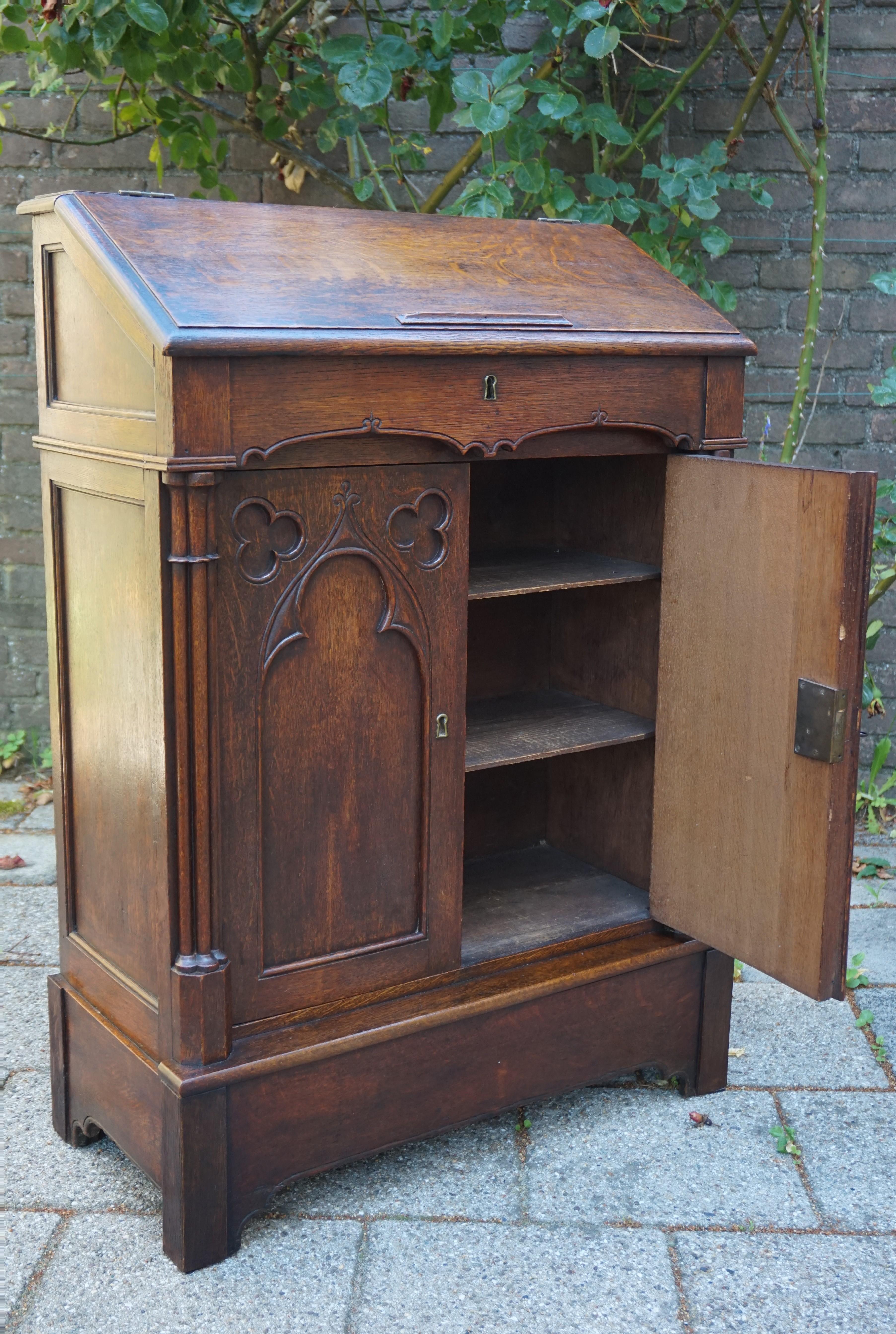 19th Century Gothic Revival Lectern Cabinet with Church Window like Doors 4