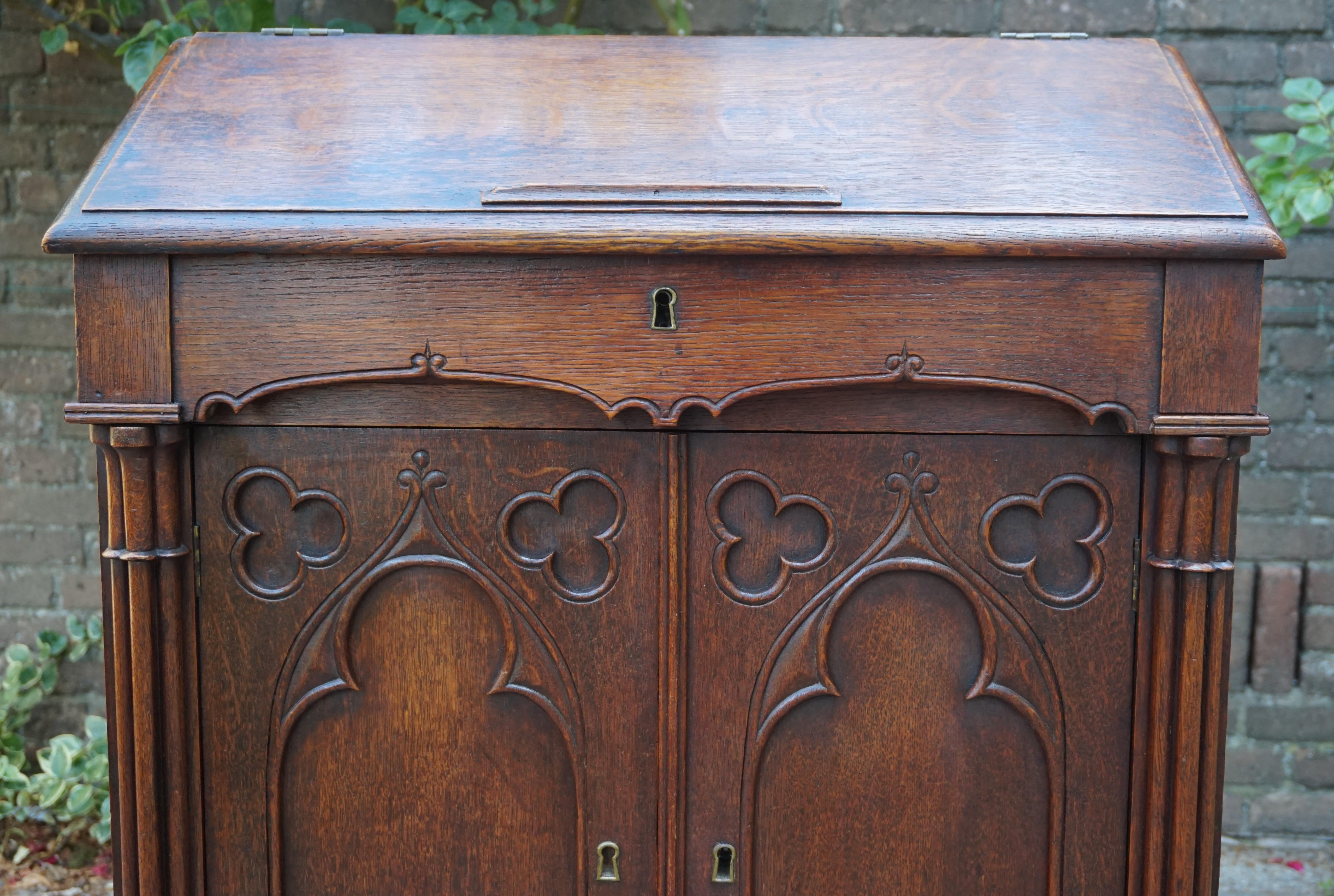 European 19th Century Gothic Revival Lectern Cabinet with Church Window like Doors