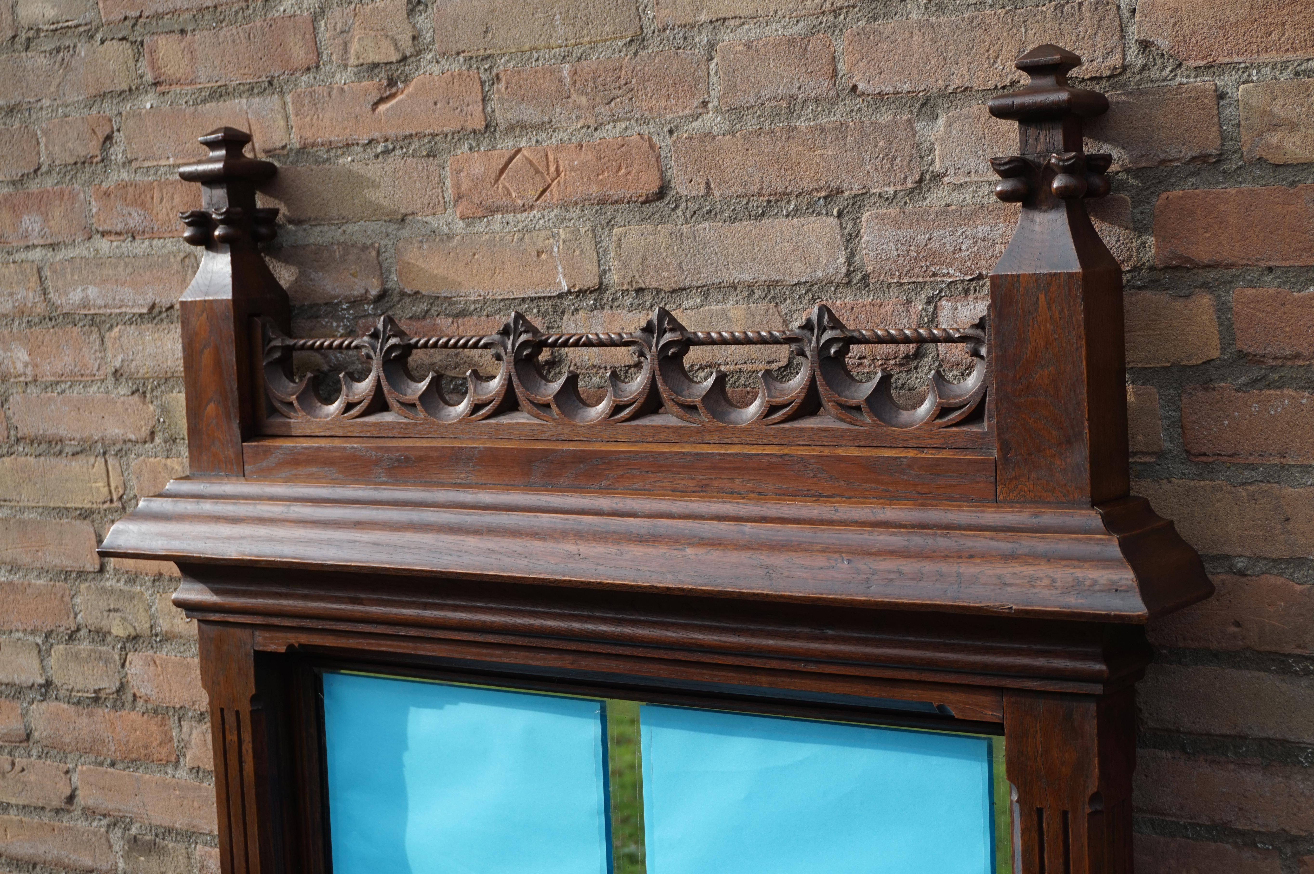 Hand-Carved Large and Stunning 19th Century Hand Carved Gothic Revival Wall & Mantel Mirror For Sale