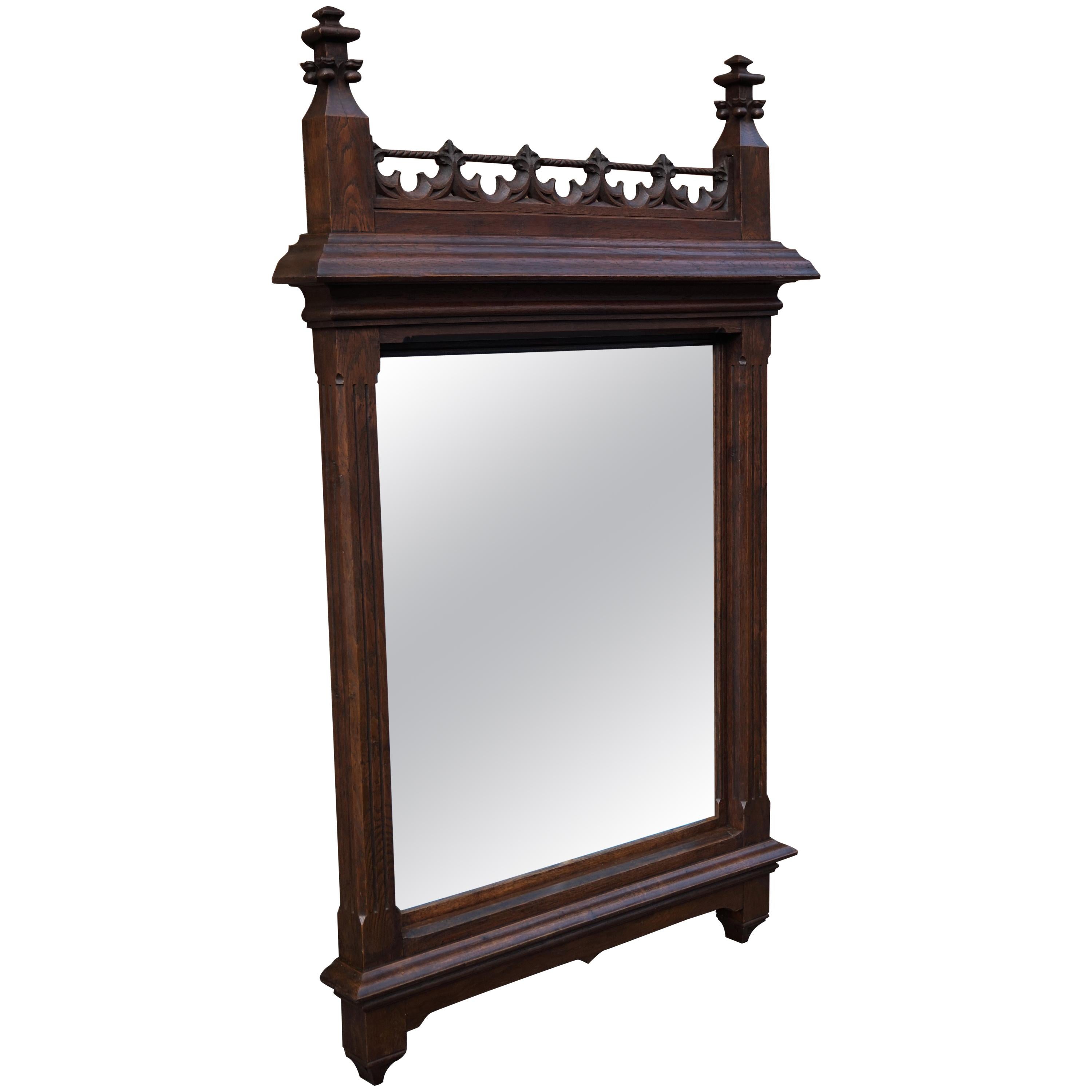 Large and Stunning 19th Century Hand Carved Gothic Revival Wall & Mantel Mirror