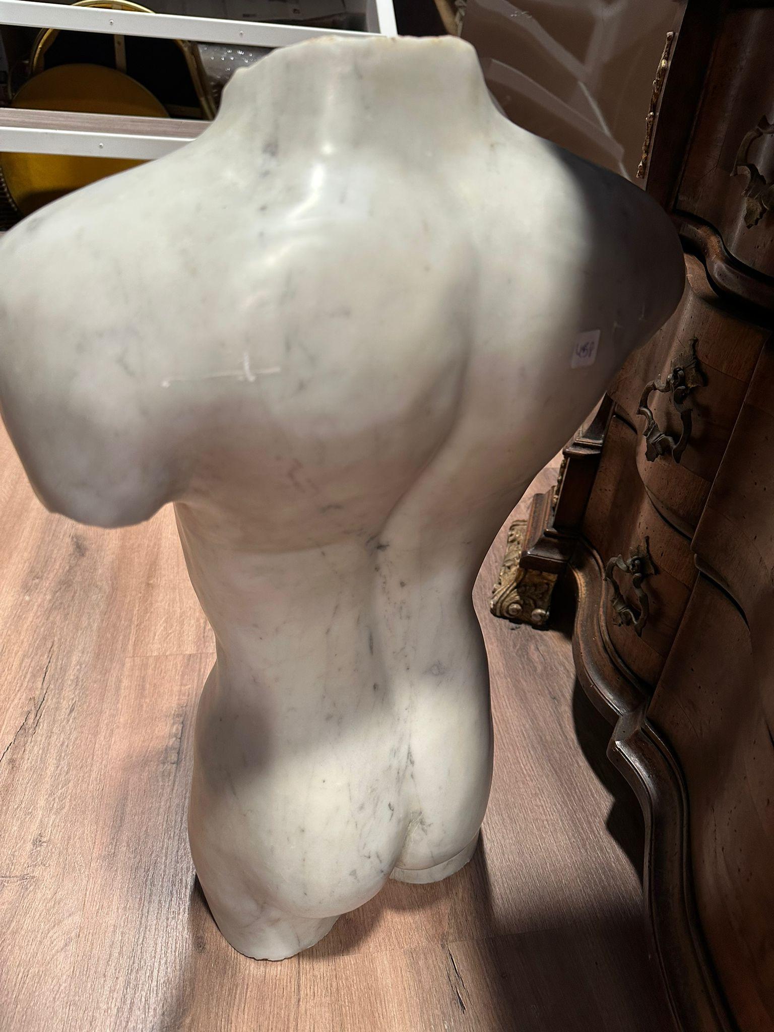 Stupendo torso italiano del XIX secolo in marmo di Carrara H. H.: Totale: 145 cm in vendita 3