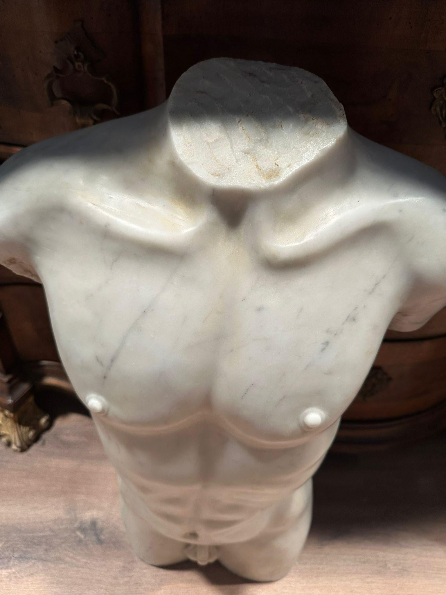 Stupendo torso italiano del XIX secolo in marmo di Carrara H. H.: Totale: 145 cm in vendita 6