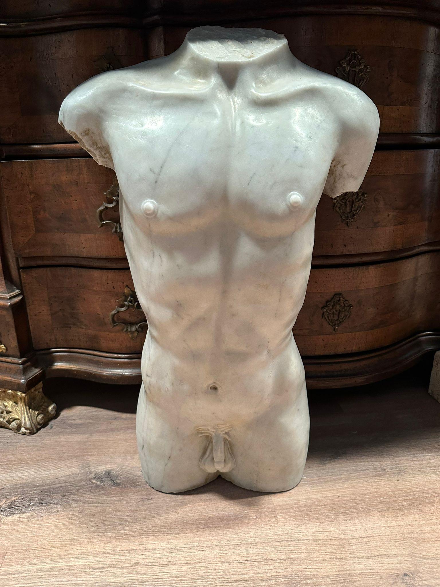 Stupendo torso italiano del XIX secolo in marmo di Carrara H. H.: Totale: 145 cm in vendita 7