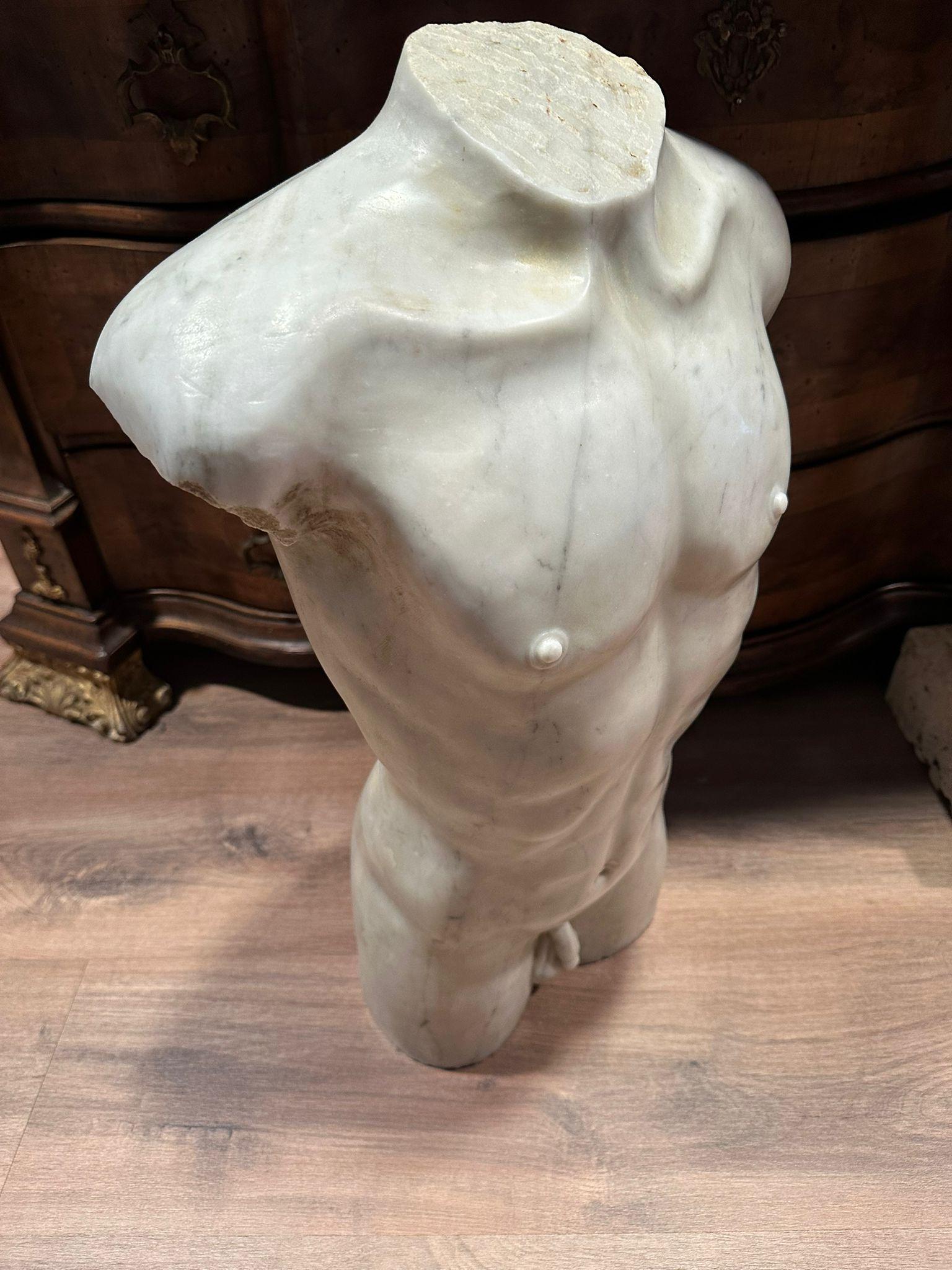 Stupendo torso italiano del XIX secolo in marmo di Carrara H. H.: Totale: 145 cm in vendita 2