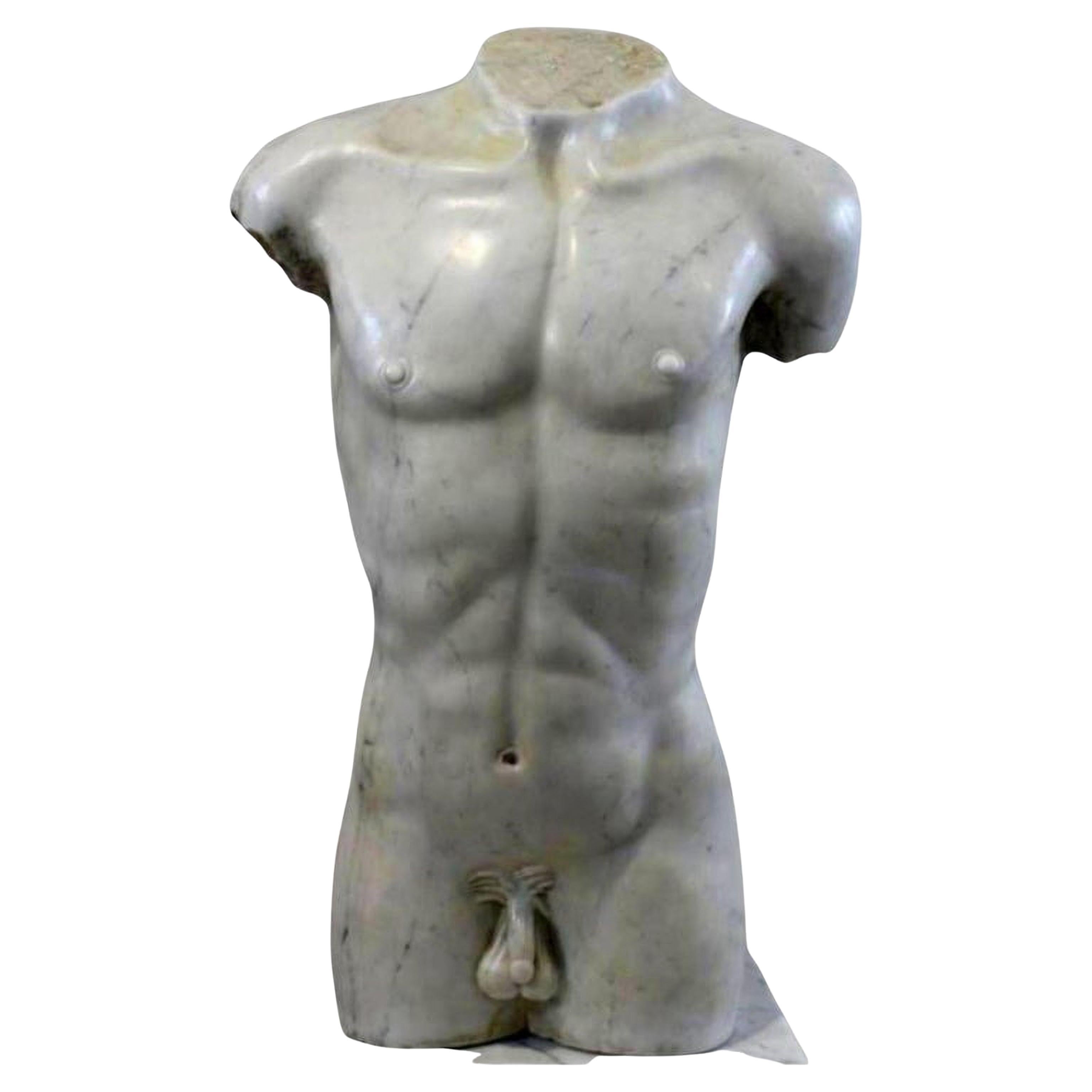 Stunning 19th Century Italian Torso in Carrara Marble H: Total: 145cm
