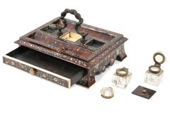 Stunning 19th Century MOP Inlaid Tortoiseshell Double Inkwell