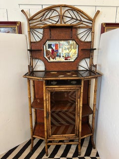 Stunning 19th Century Rattan & Bamboo Chinoiserie Etagere Cabinet