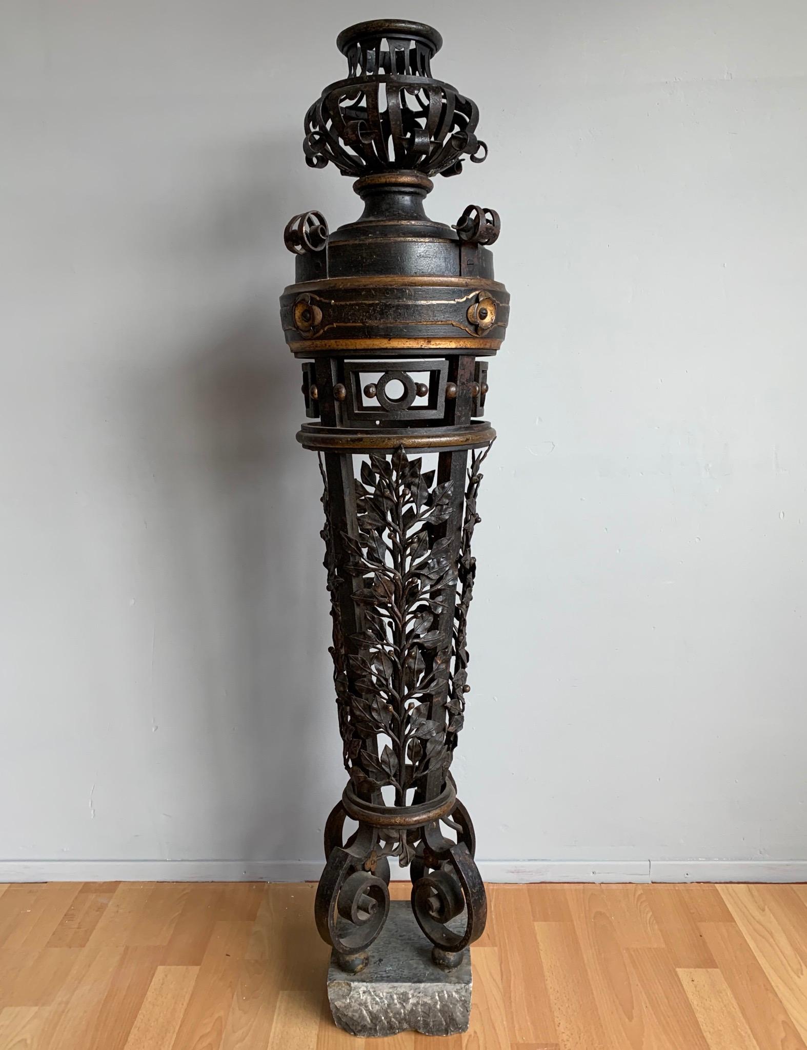 This unique newel post is beautifully and richly decorated all around.

This here newel post is another great example of the beautiful style, the top quality and the incredible durability of the work that 19th century European craftsman were