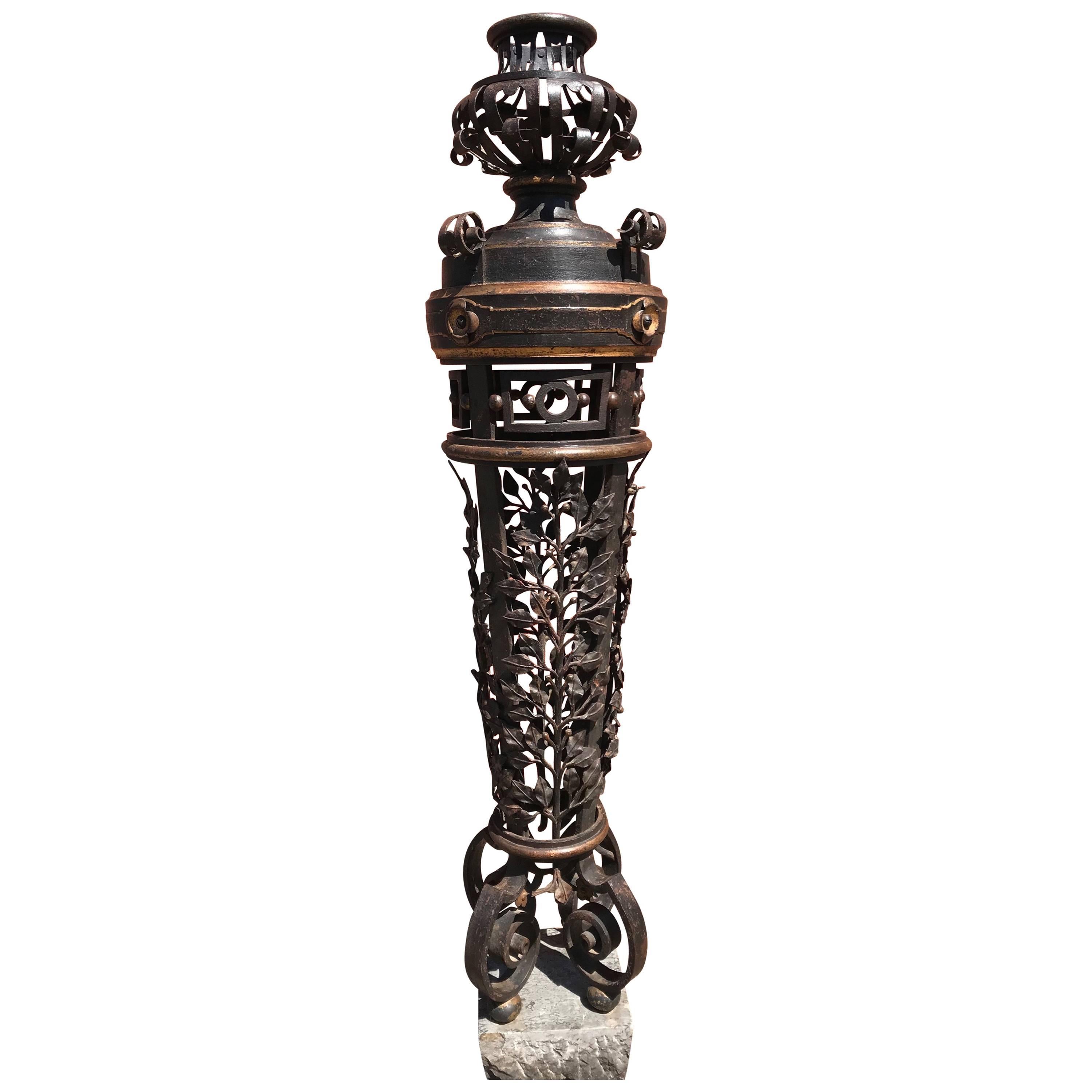 Stunning 19th Century Wrought Iron Newel Post Pedestal / Display Stand / Column
