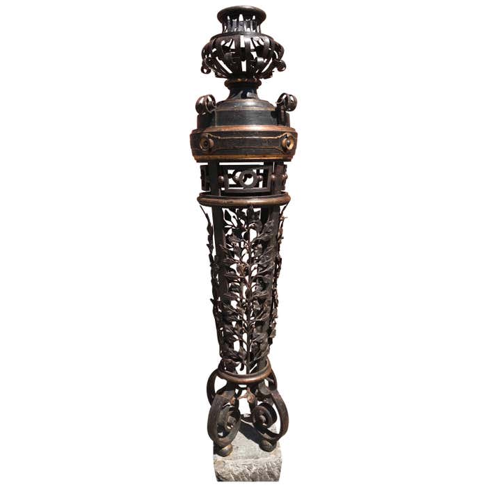 Stunning 19th Century Wrought Iron Newel Post Pedestal / Display Stand ...