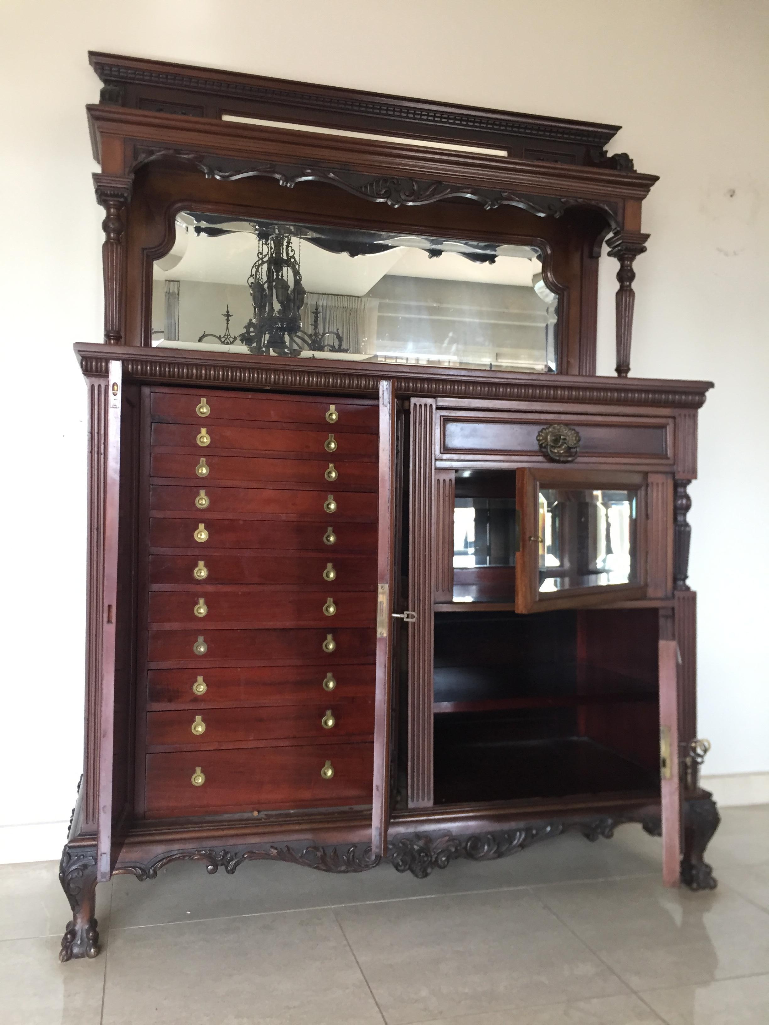 English  Chippendale Style Ball-Claw Mahogany Display Buffet with Marble, 19th Century For Sale
