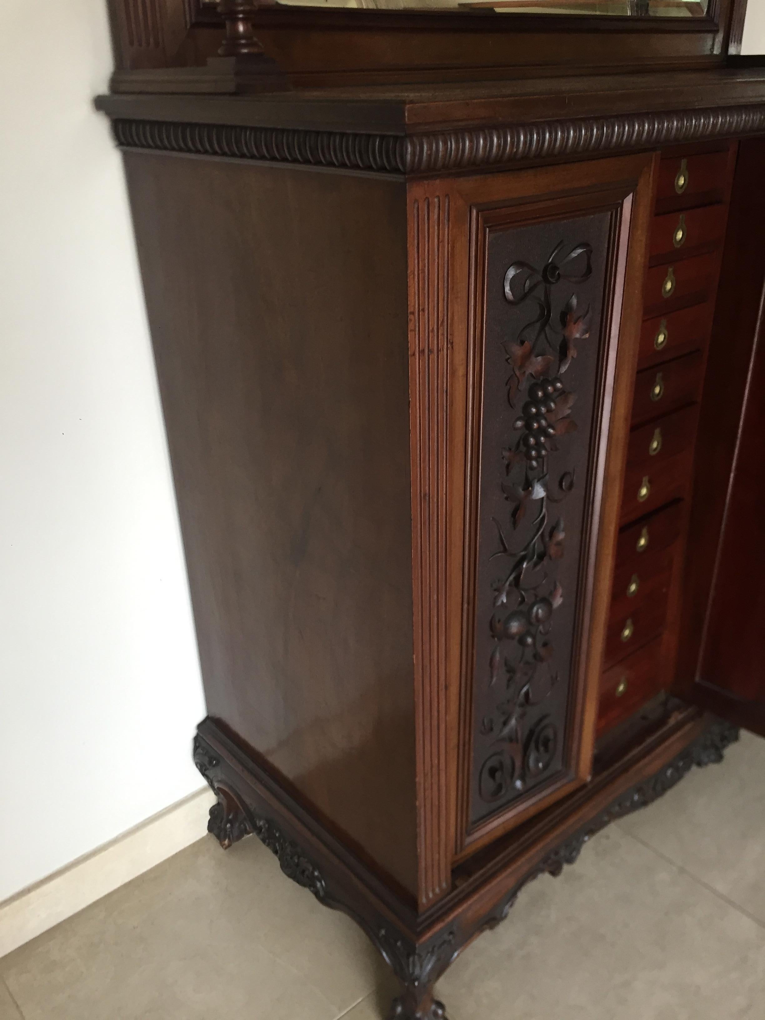  Chippendale Style Ball-Claw Mahogany Display Buffet with Marble, 19th Century For Sale 2