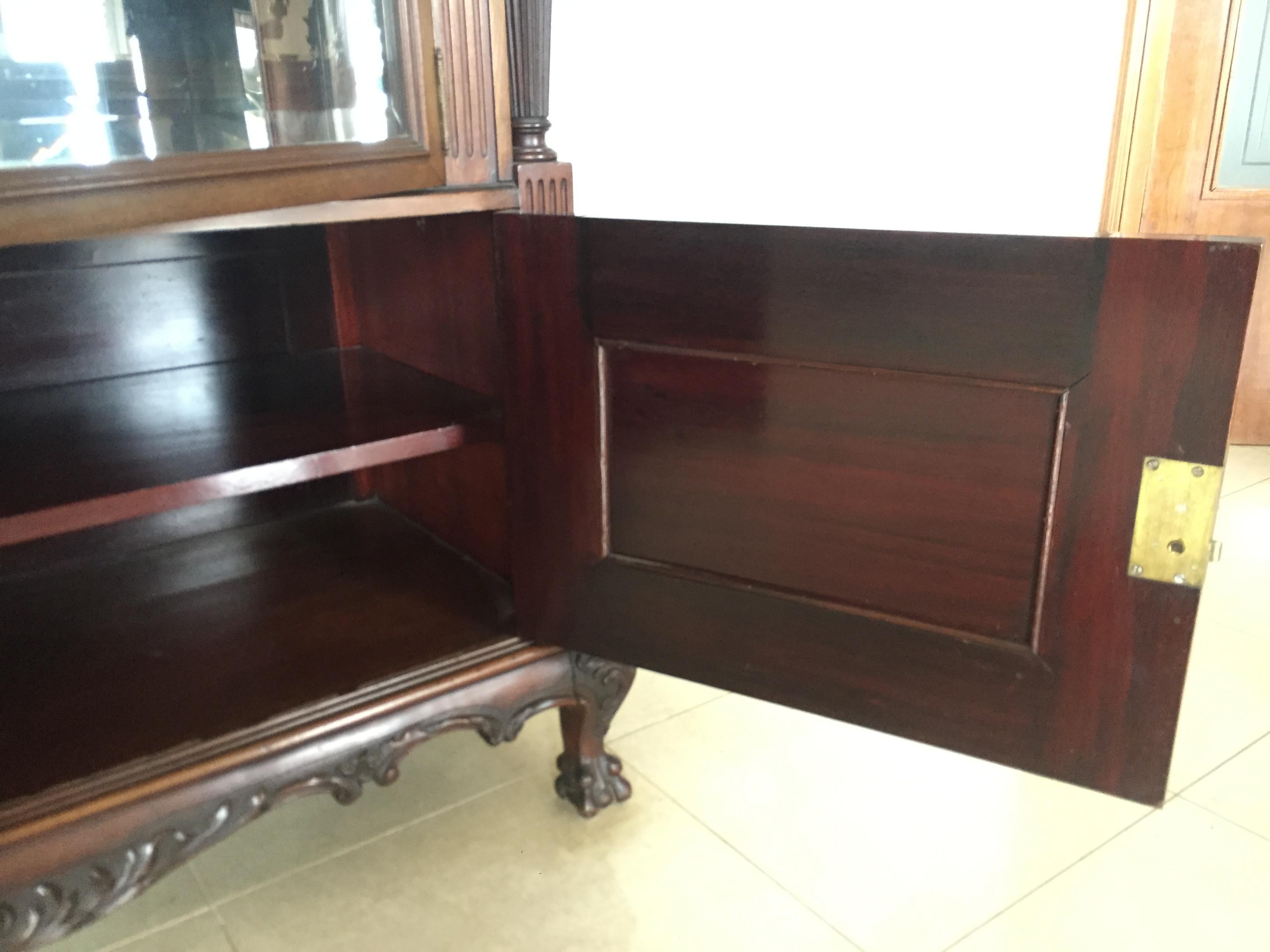  Chippendale Style Ball-Claw Mahogany Display Buffet with Marble, 19th Century For Sale 3