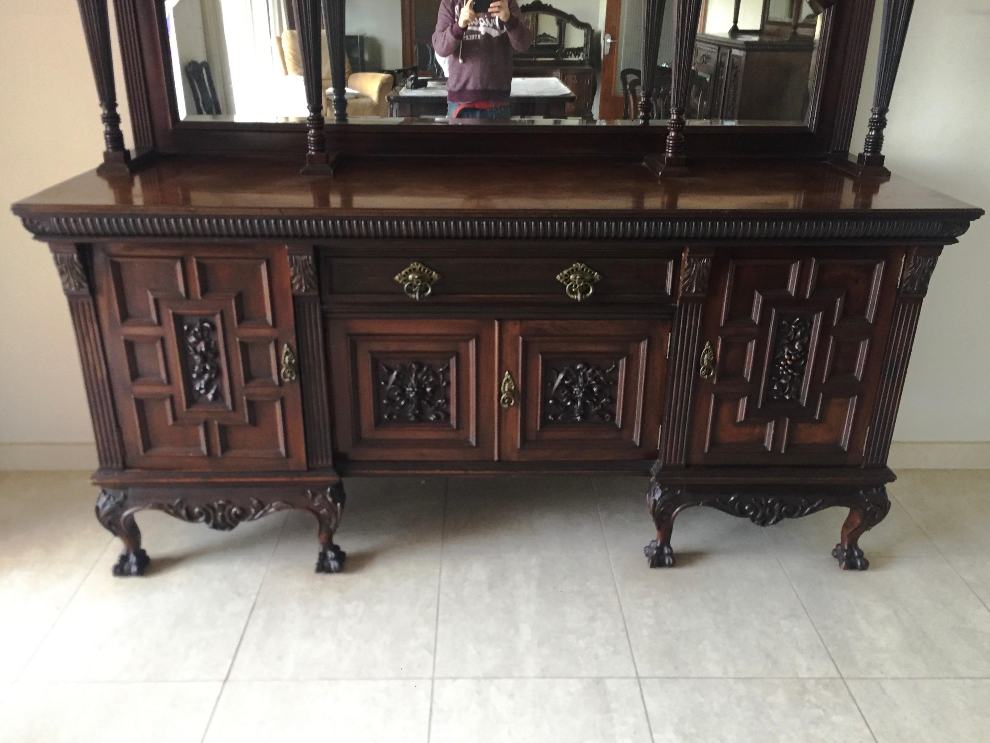 Chippendale Ball-Claw Mahogany Large Buffet with Mirror, 19th Century  For Sale 3